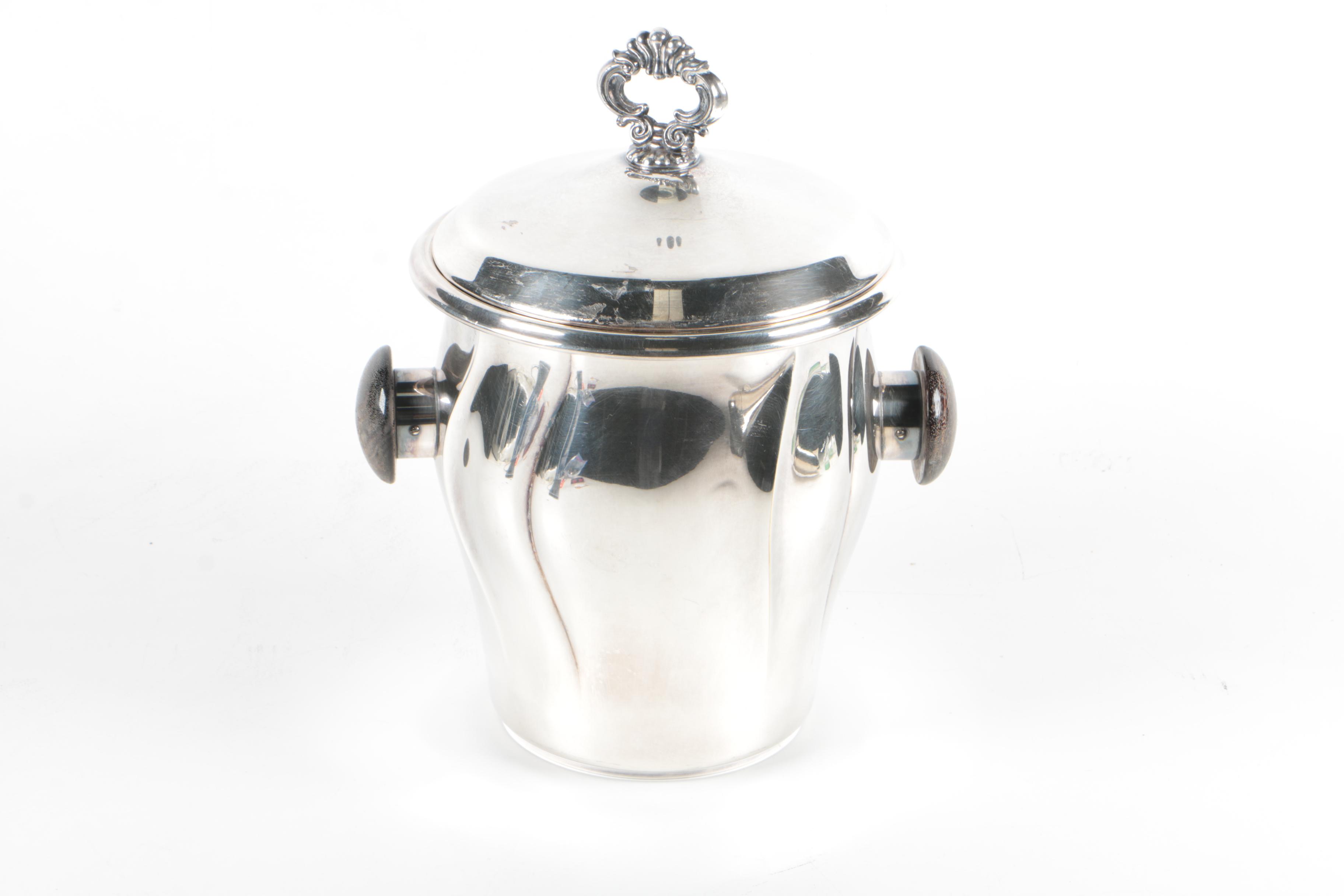 Silver Plate Ice Bucket, Cocktail Shakers, Wine Stoppers, and More