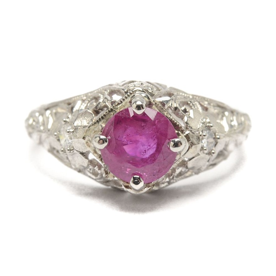 Platinum Edwardian Style Ruby and Diamond Ring