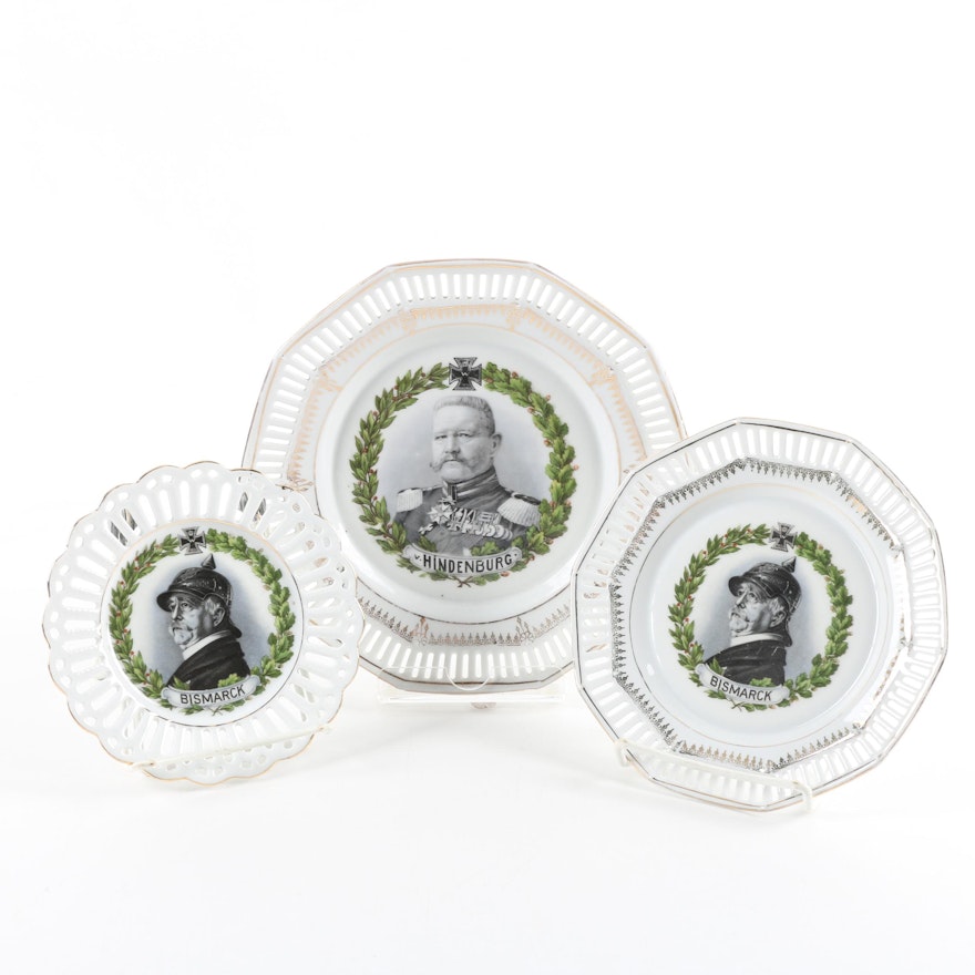 Antique Porcelain Cabinet Plates Featuring Prussian Commanders