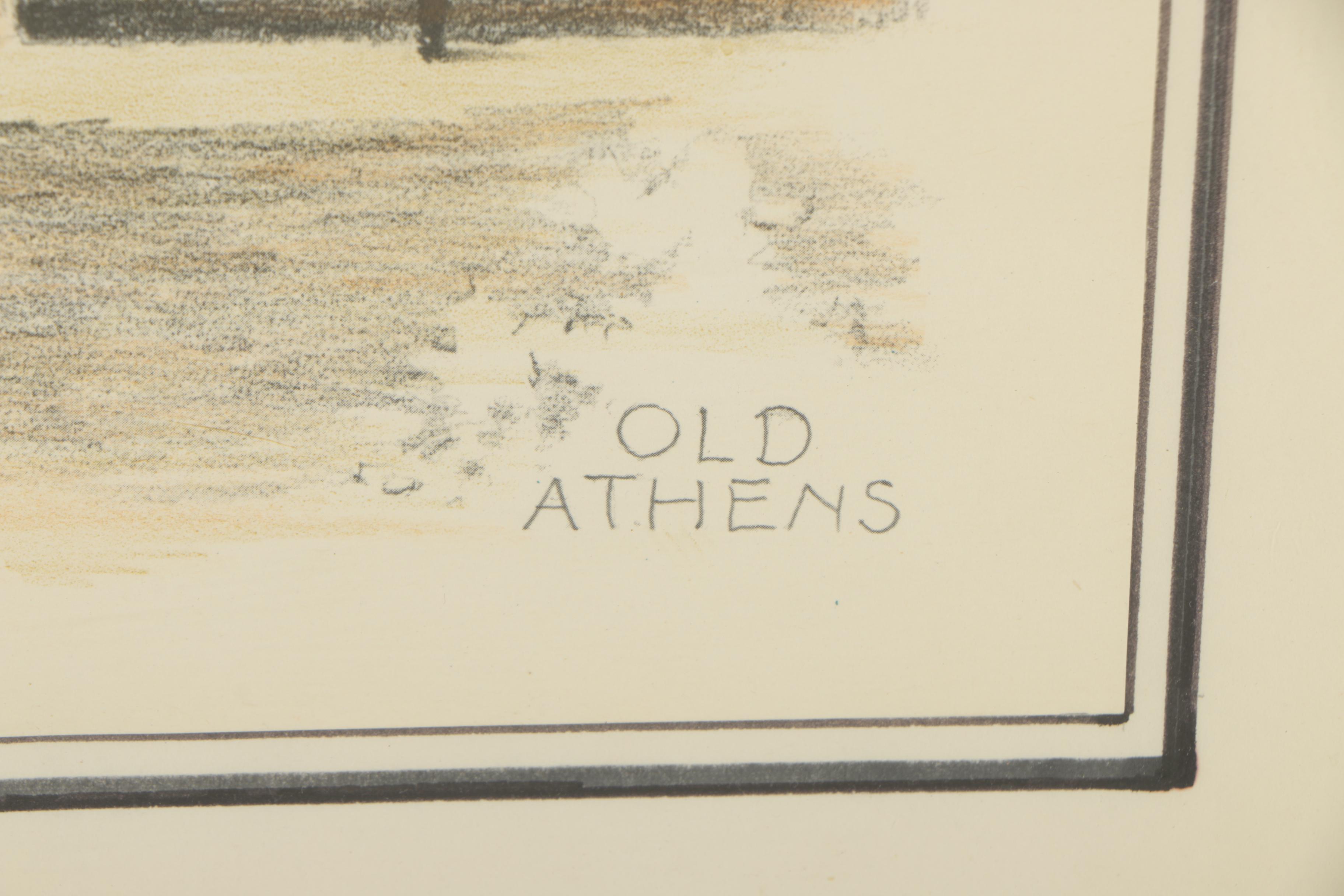 After F. Parilla Vintage Hand-Colored Halftone Print "Old Athens"