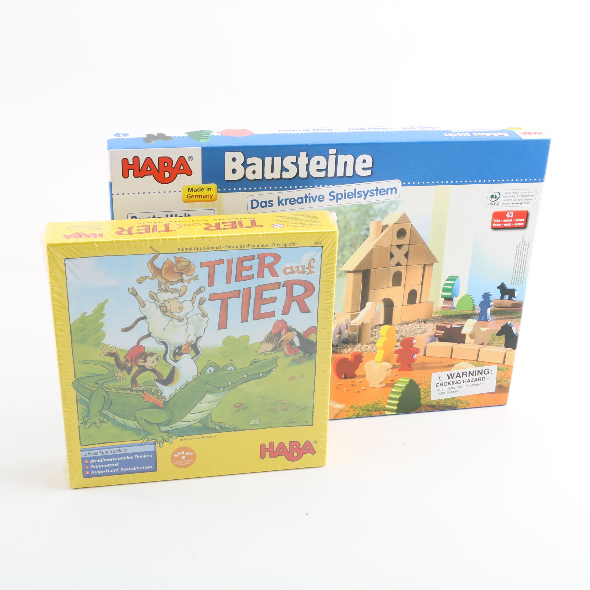 German Haba "Tier auf Tier" Game and Building Block Play Set