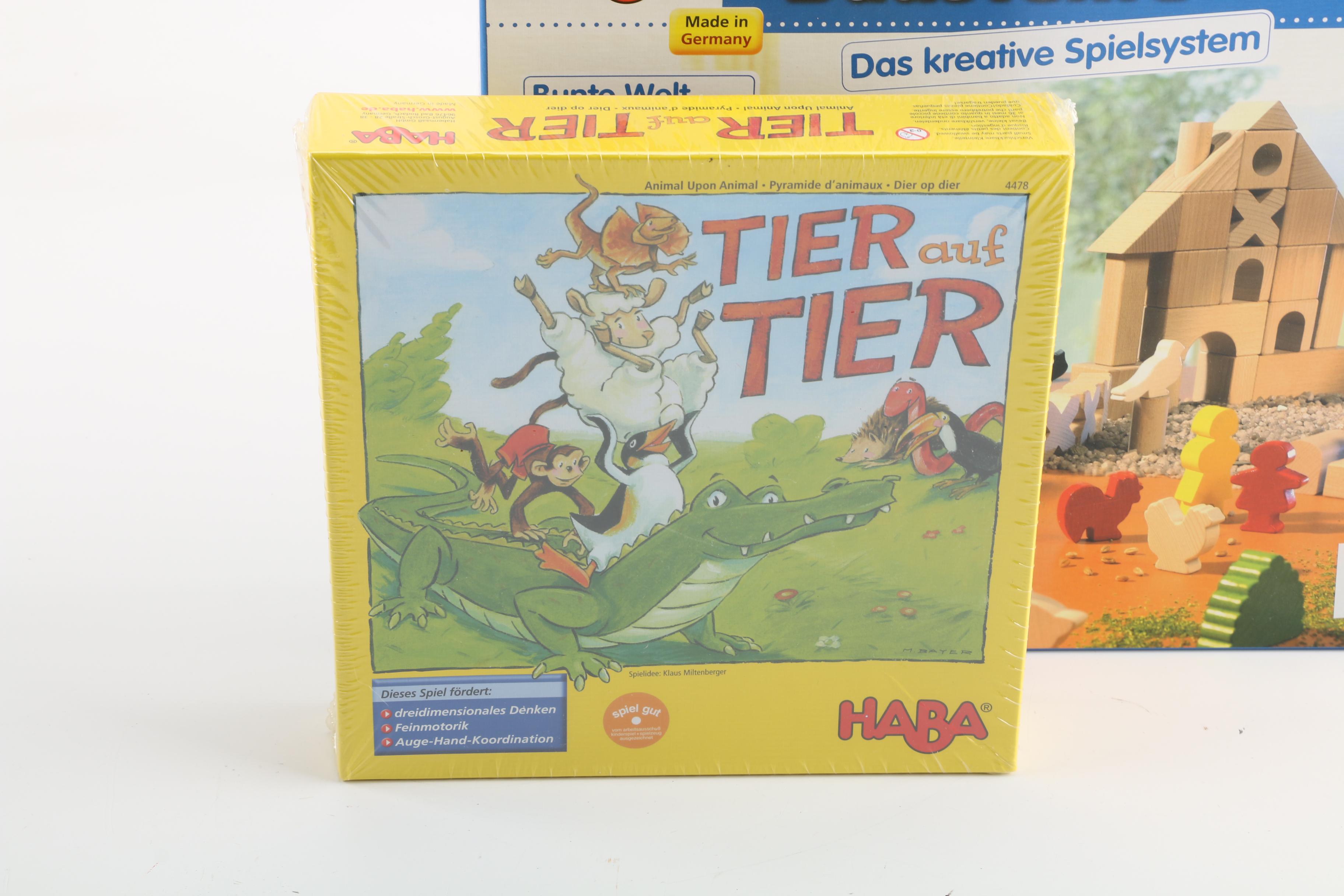 German Haba "Tier auf Tier" Game and Building Block Play Set