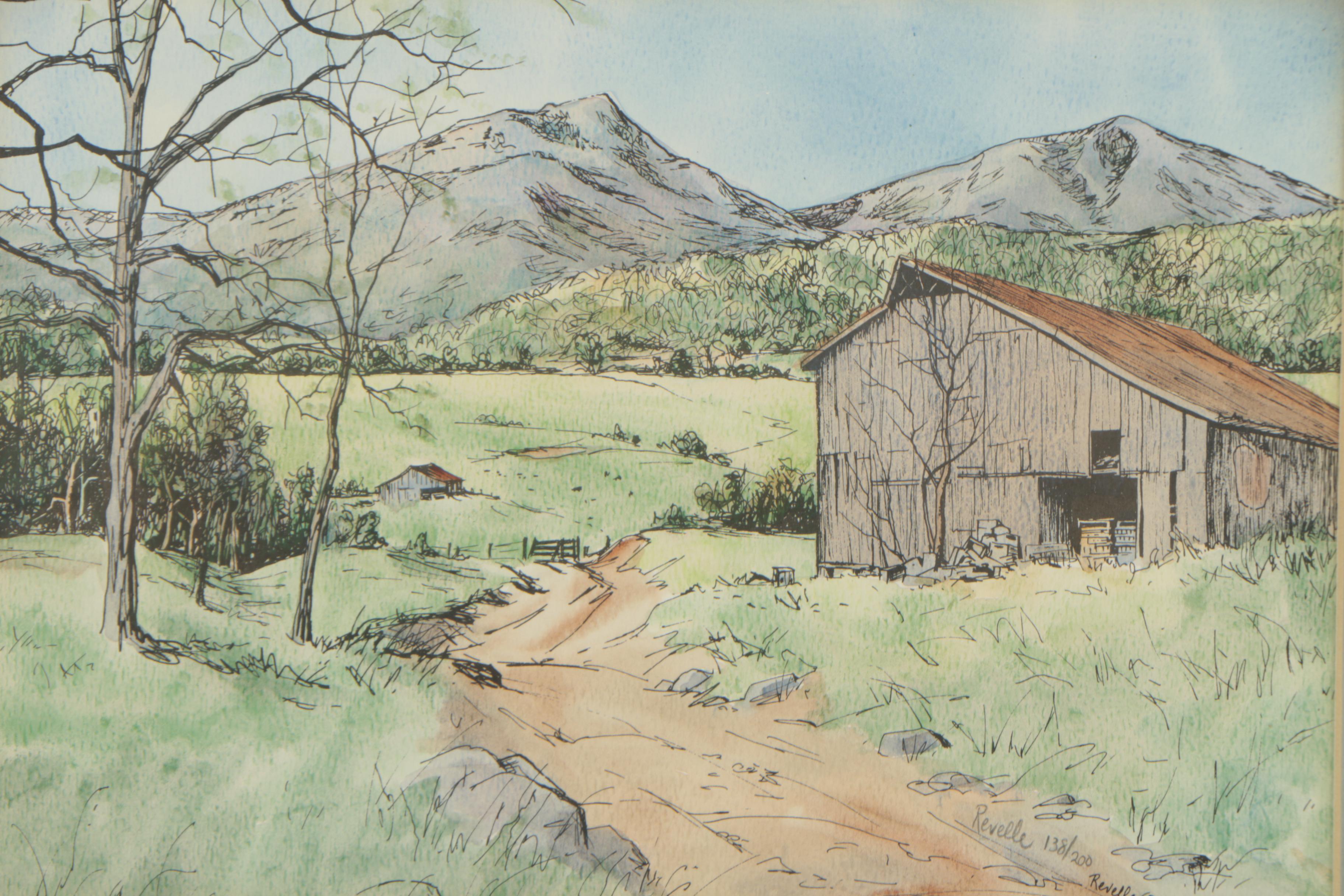 Revelle Hamilton Vintage Hand-Painted Lithograph Print "The Peaks Of Otter"