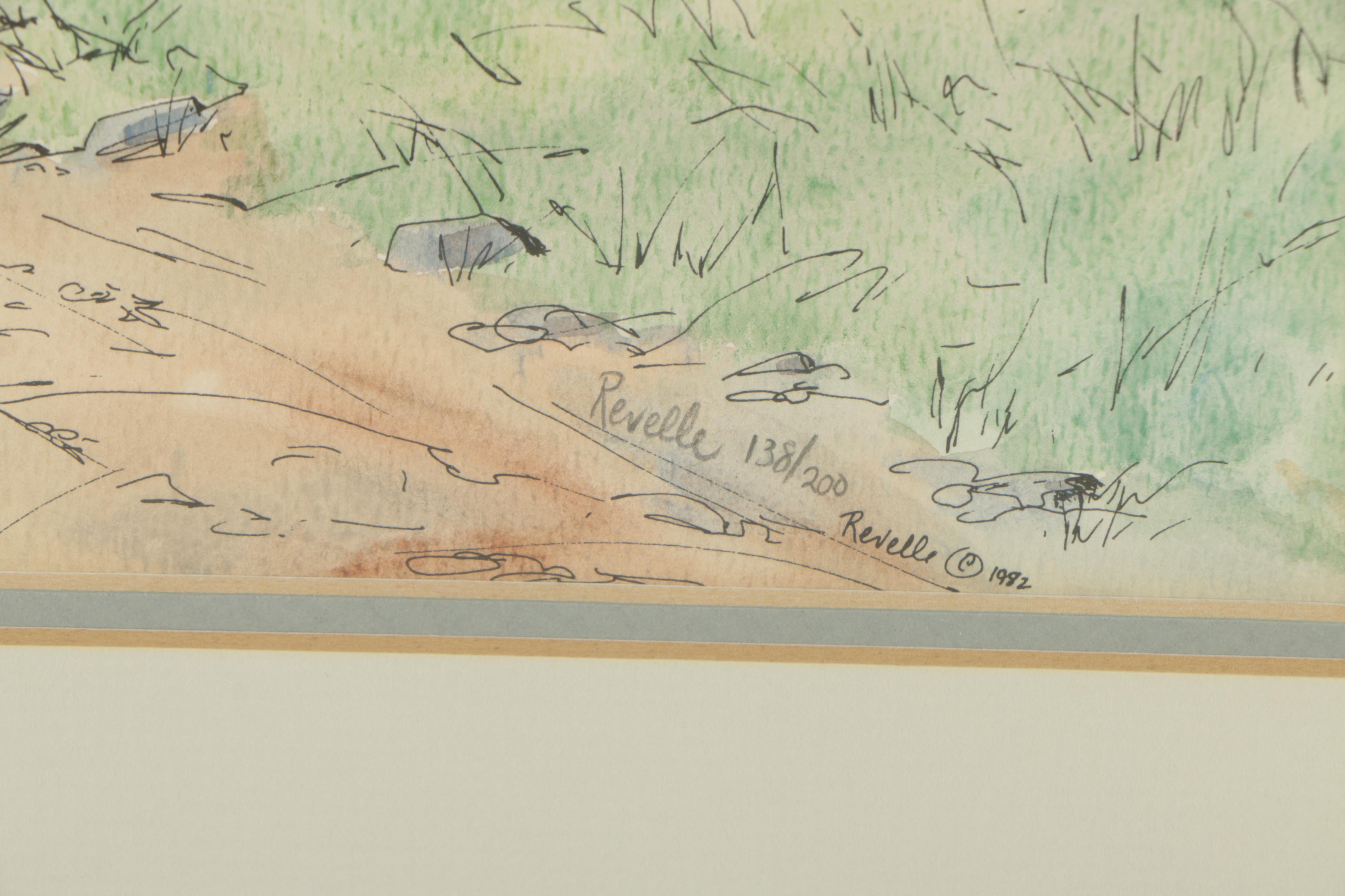 Revelle Hamilton Vintage Hand-Painted Lithograph Print "The Peaks Of Otter"