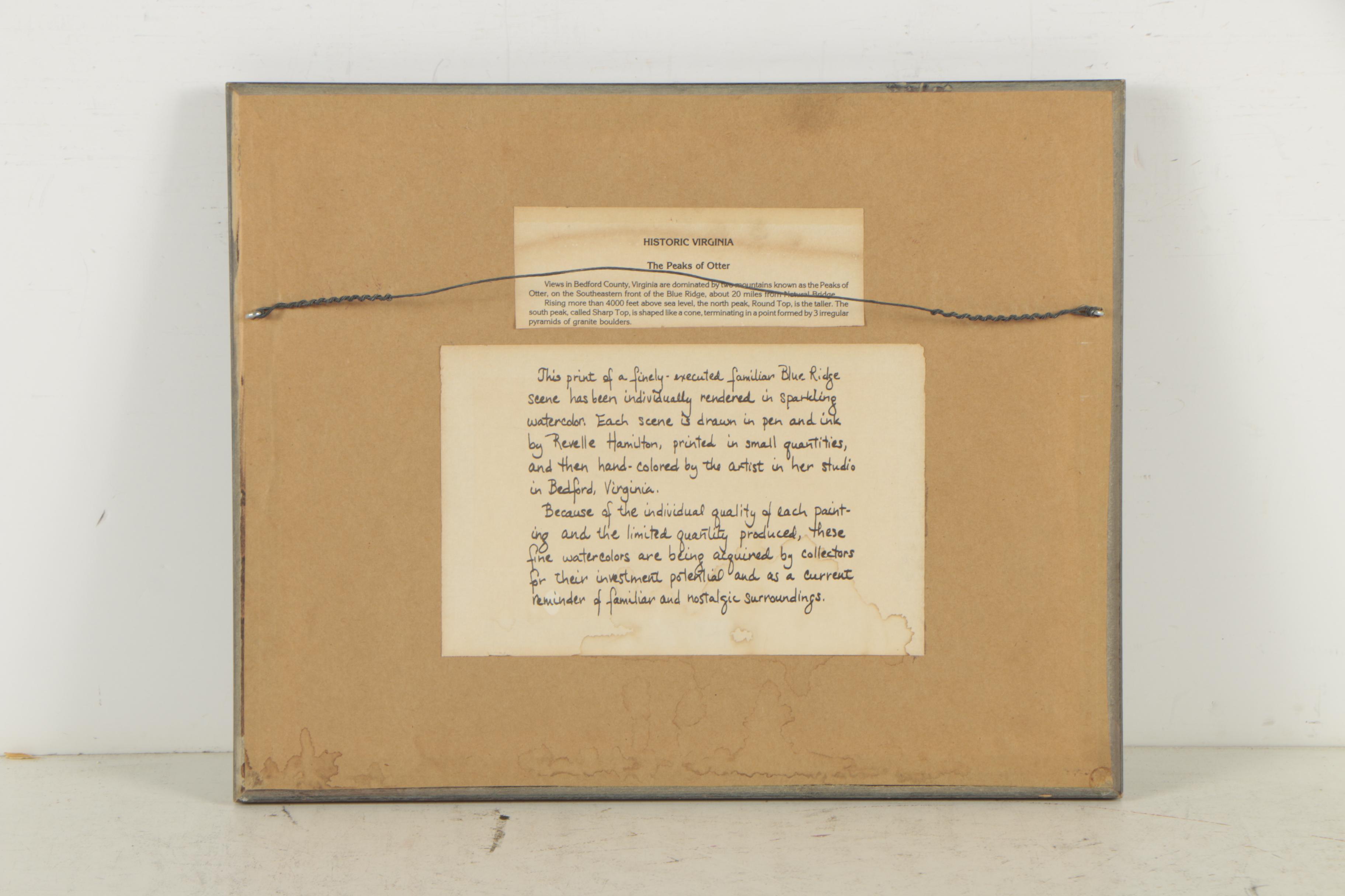 Revelle Hamilton Vintage Hand-Painted Lithograph Print "The Peaks Of Otter"