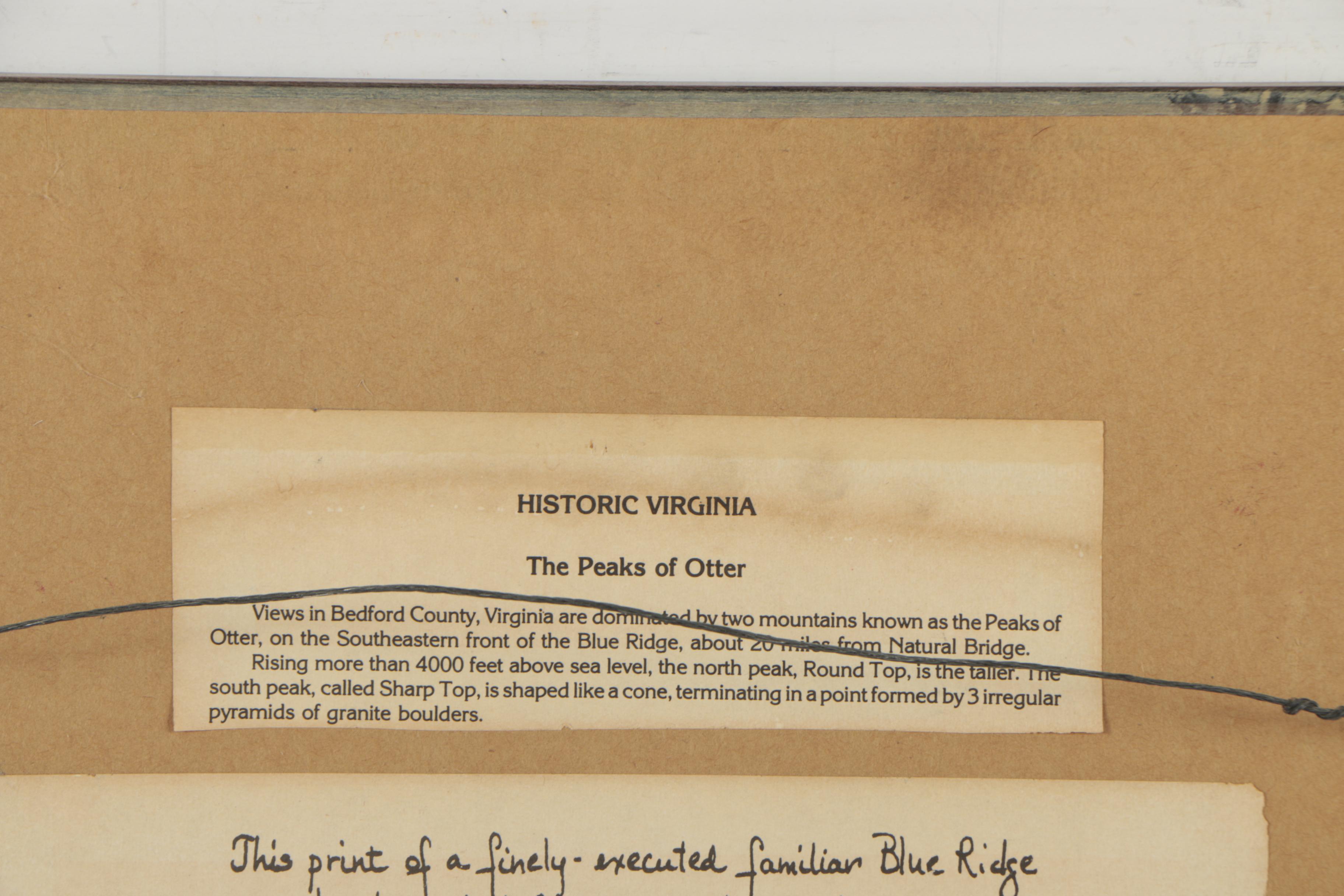 Revelle Hamilton Vintage Hand-Painted Lithograph Print "The Peaks Of Otter"