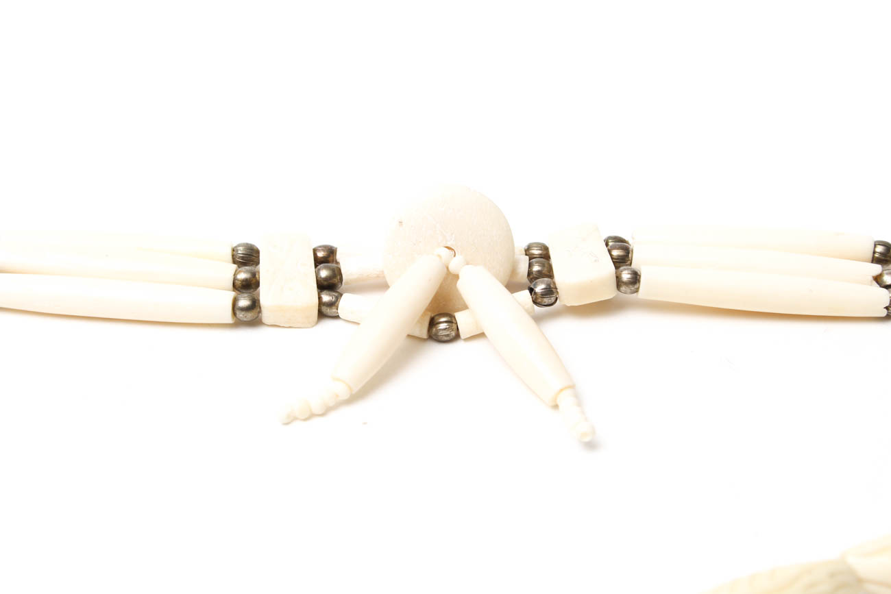 Selection of Jewelry Featuring Malachite, Bone, and Elk Teeth