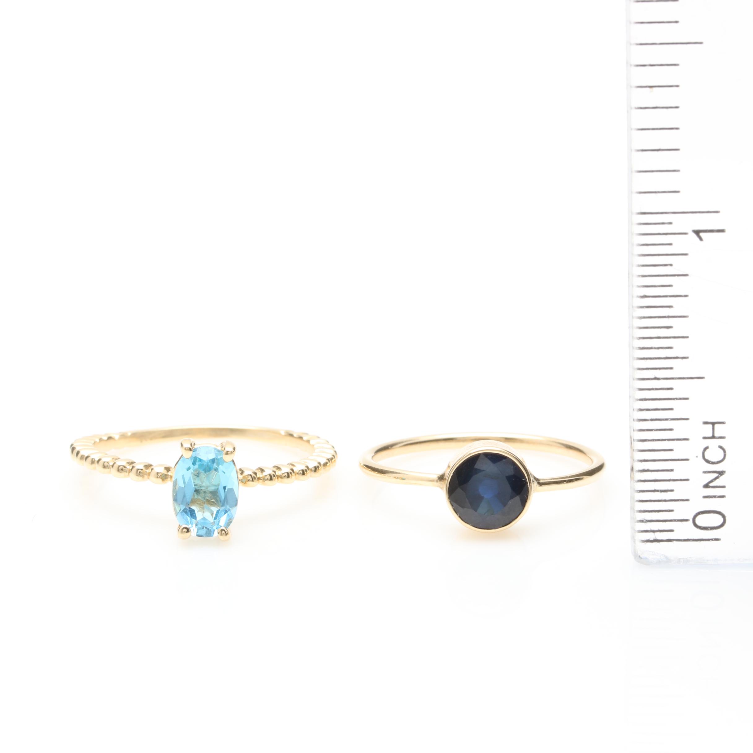 14K Yellow Gold Topaz and Blue Sapphire Rings