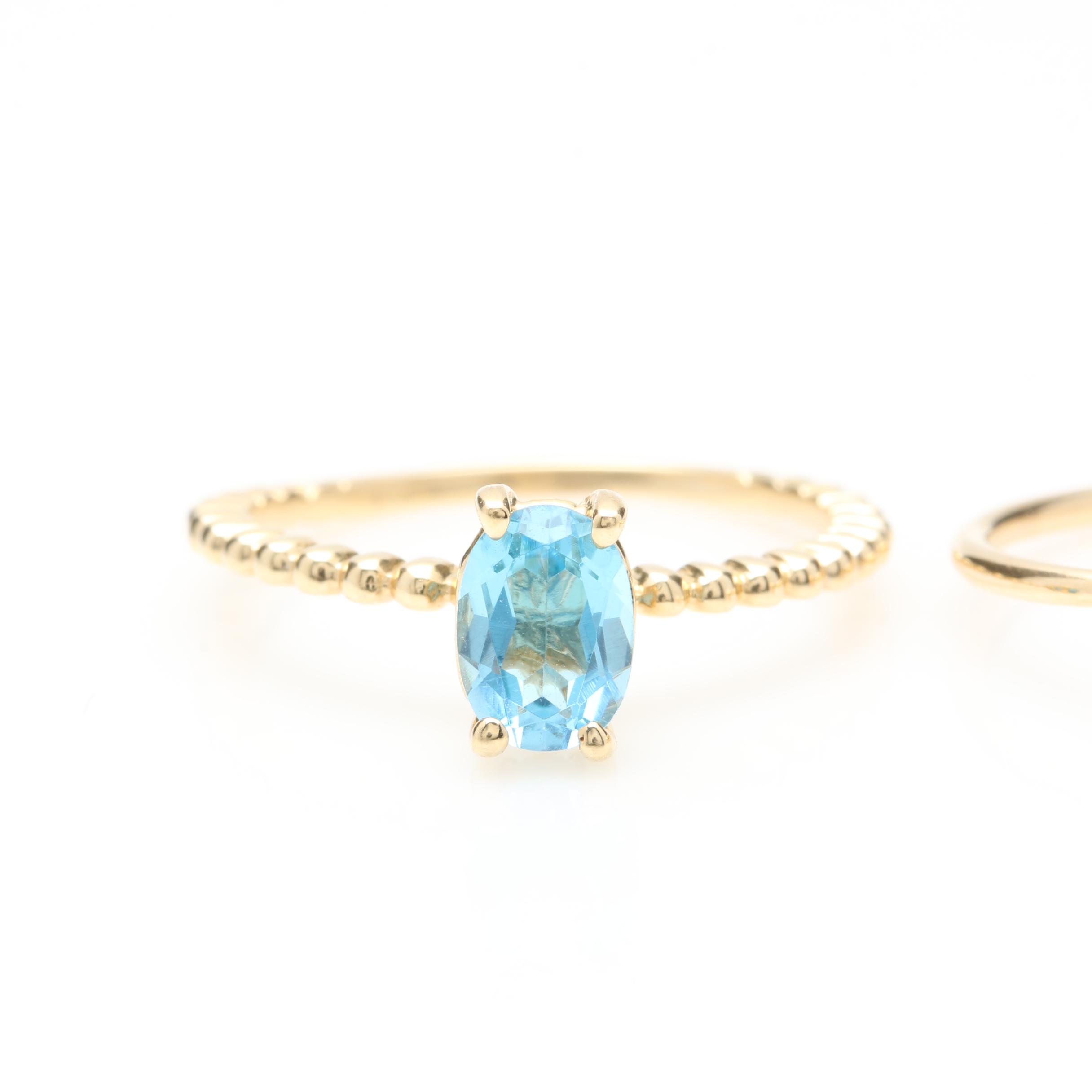 14K Yellow Gold Topaz and Blue Sapphire Rings