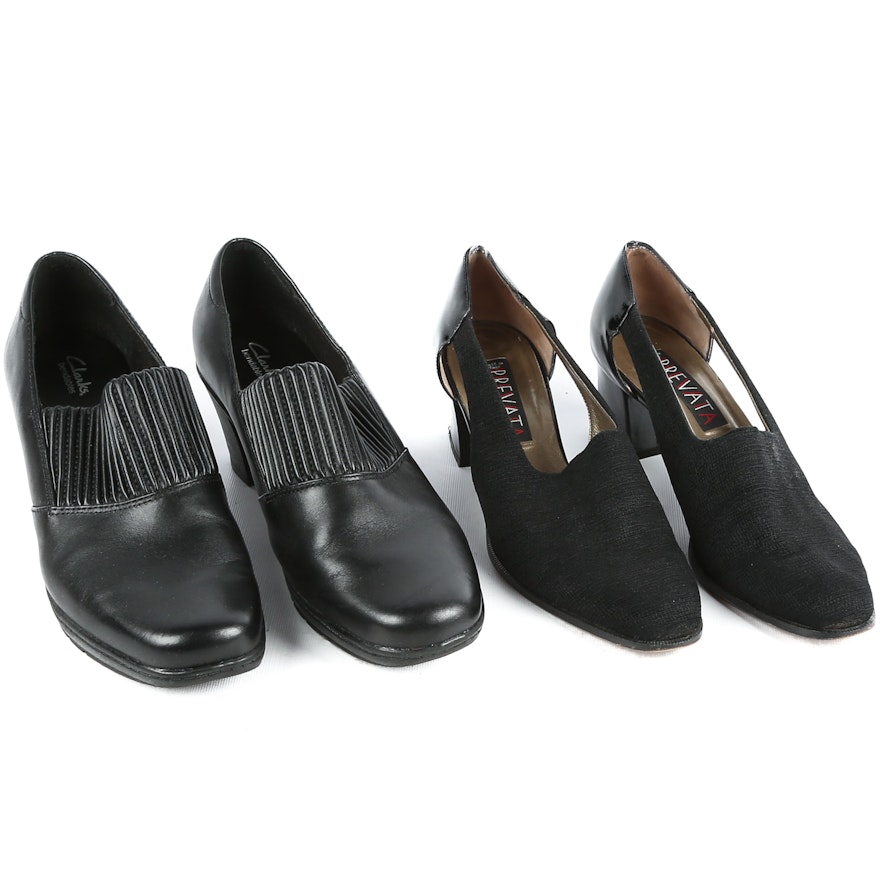 Women's Black Shoes Including Clarks and Prevata