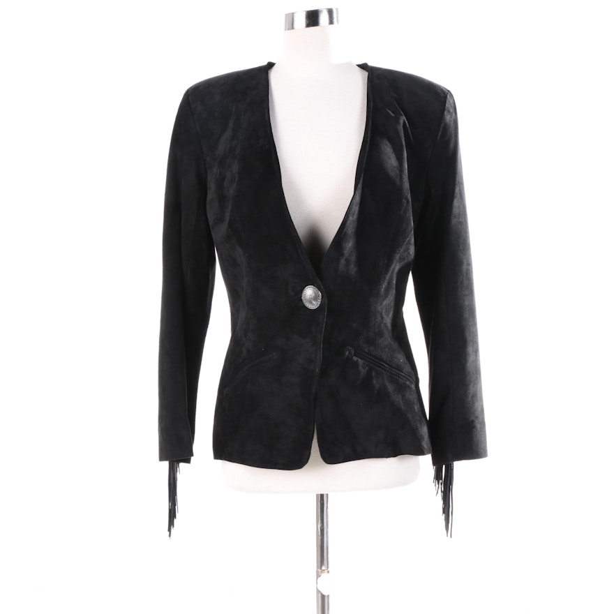 Women's S.H.E. Apparel Black Suede Fringe Jacket