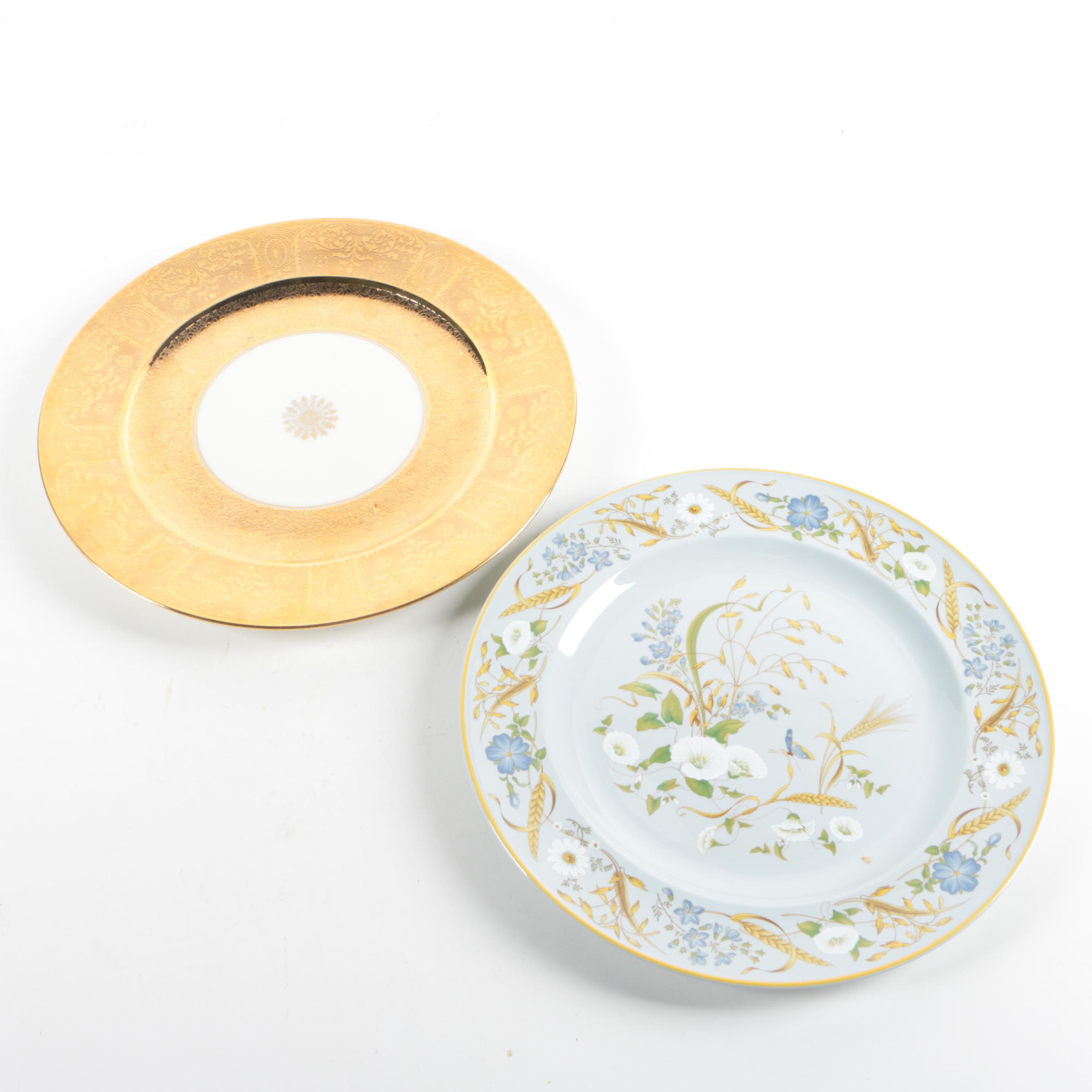 Vintage Bavarian Gold Encrusted Plate with Spode "Summer Harvest" Dinner Plate
