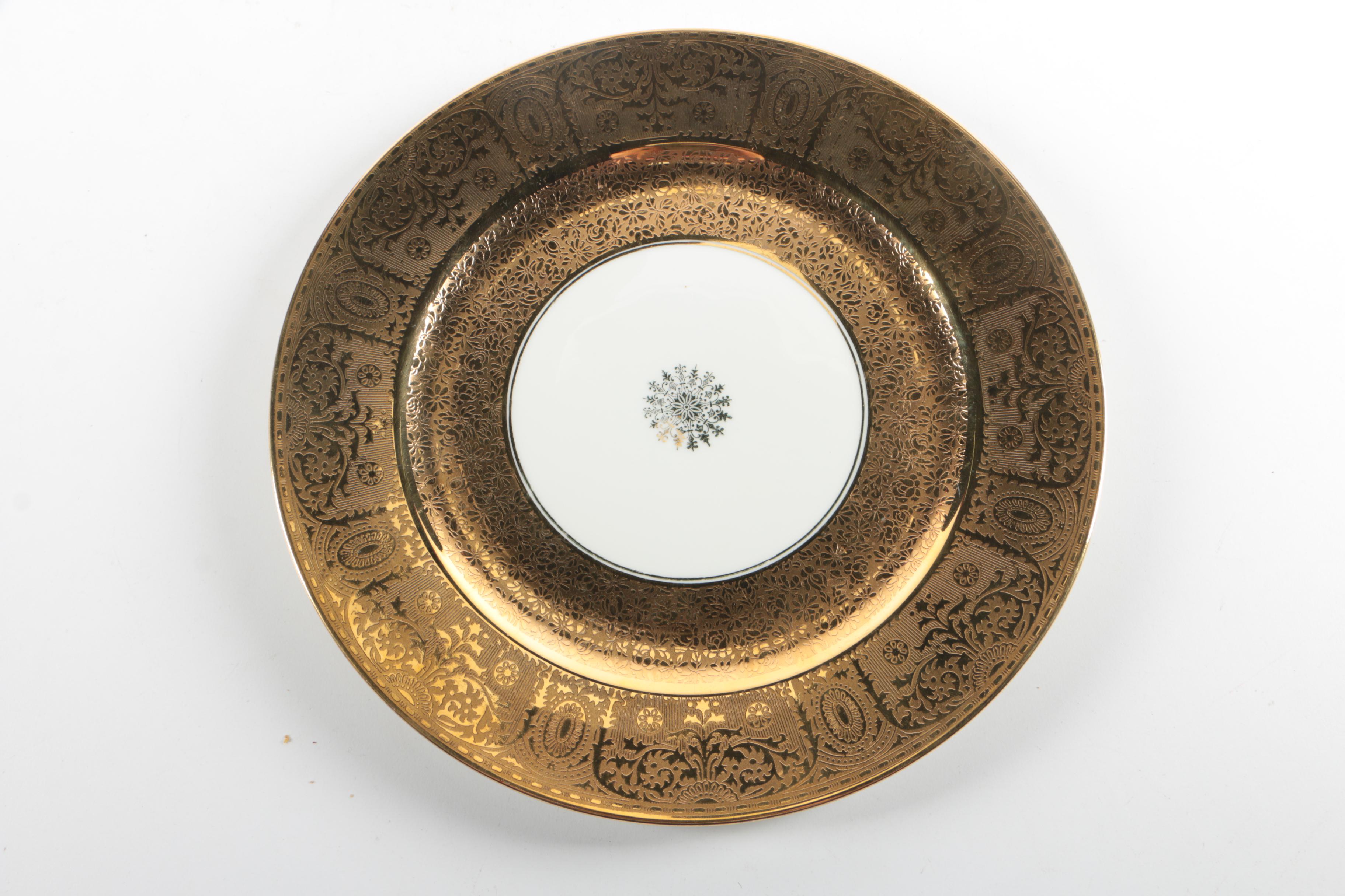 Vintage Bavarian Gold Encrusted Plate with Spode "Summer Harvest" Dinner Plate