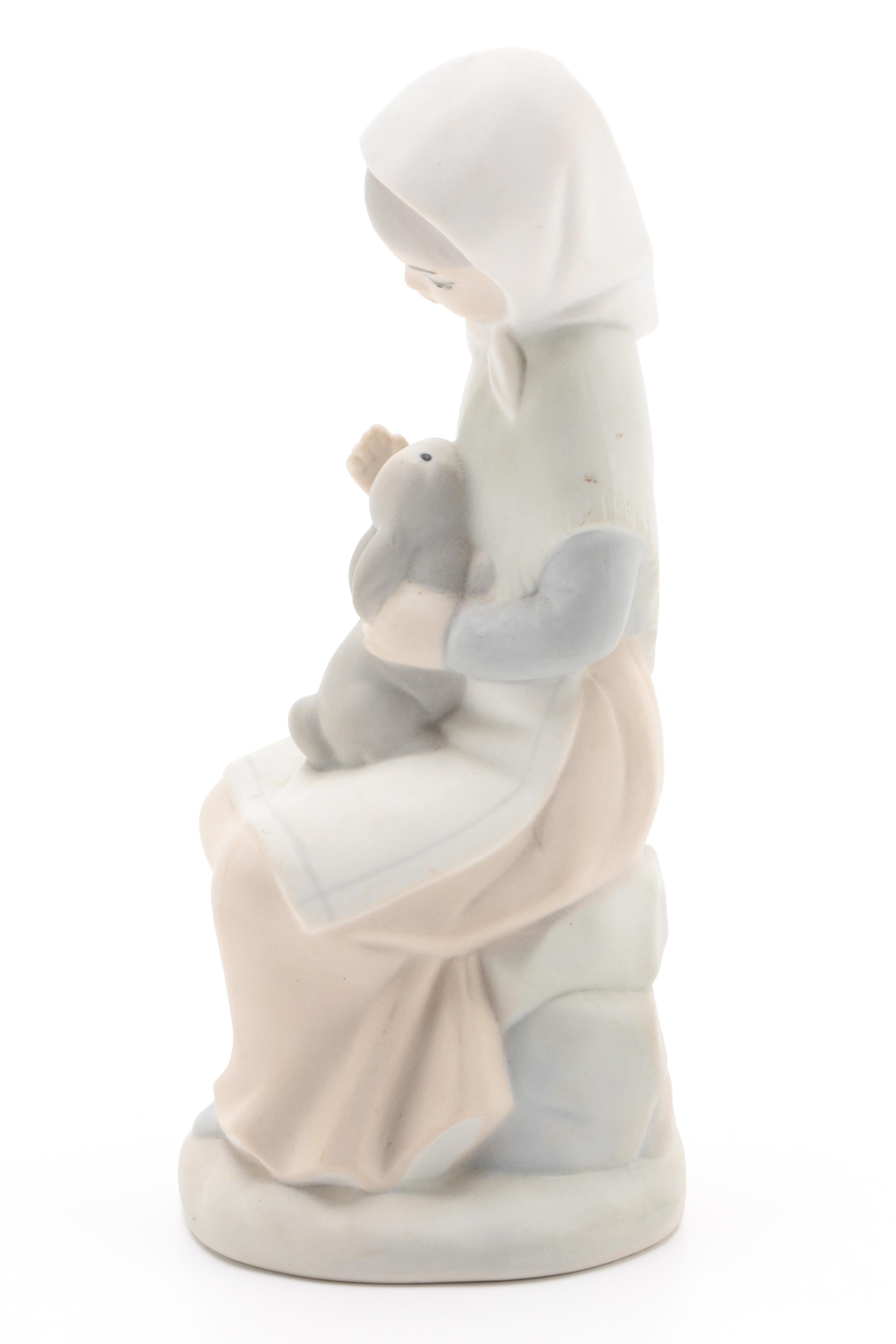 Zaphir Spanish Porcelain Figurine of Seated Girl with Rabbit