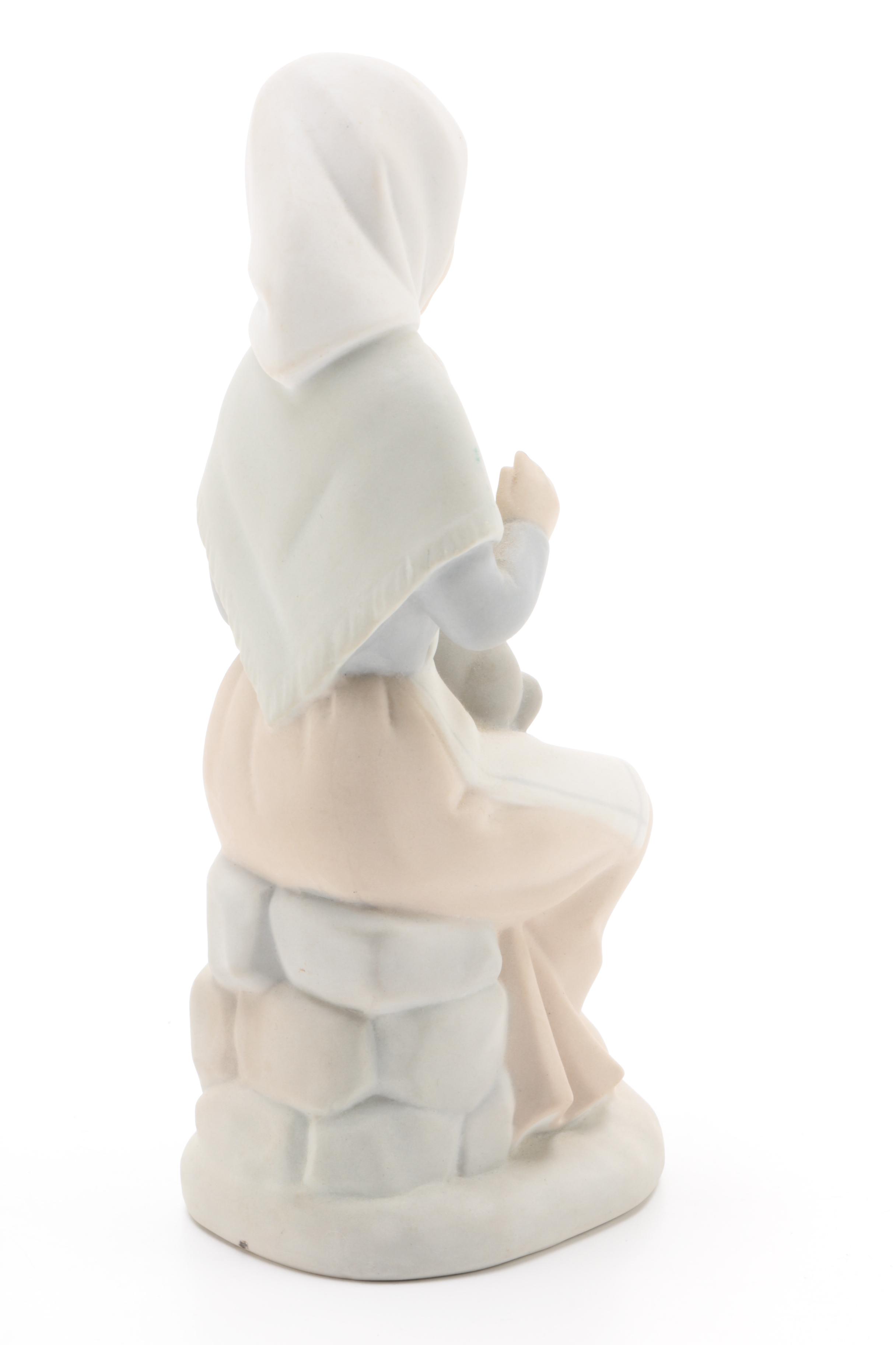 Zaphir Spanish Porcelain Figurine of Seated Girl with Rabbit