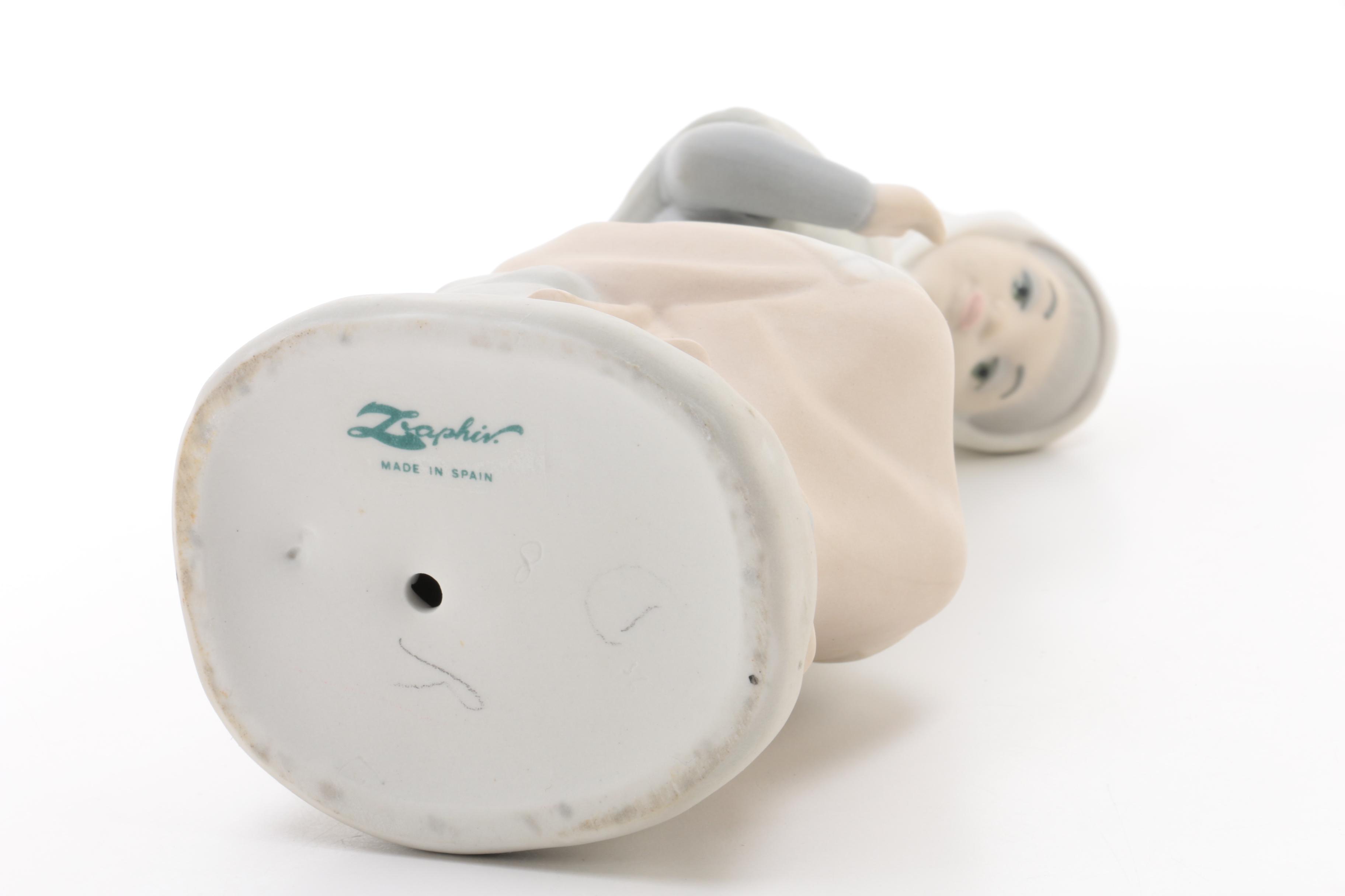 Zaphir Spanish Porcelain Figurine of Seated Girl with Rabbit