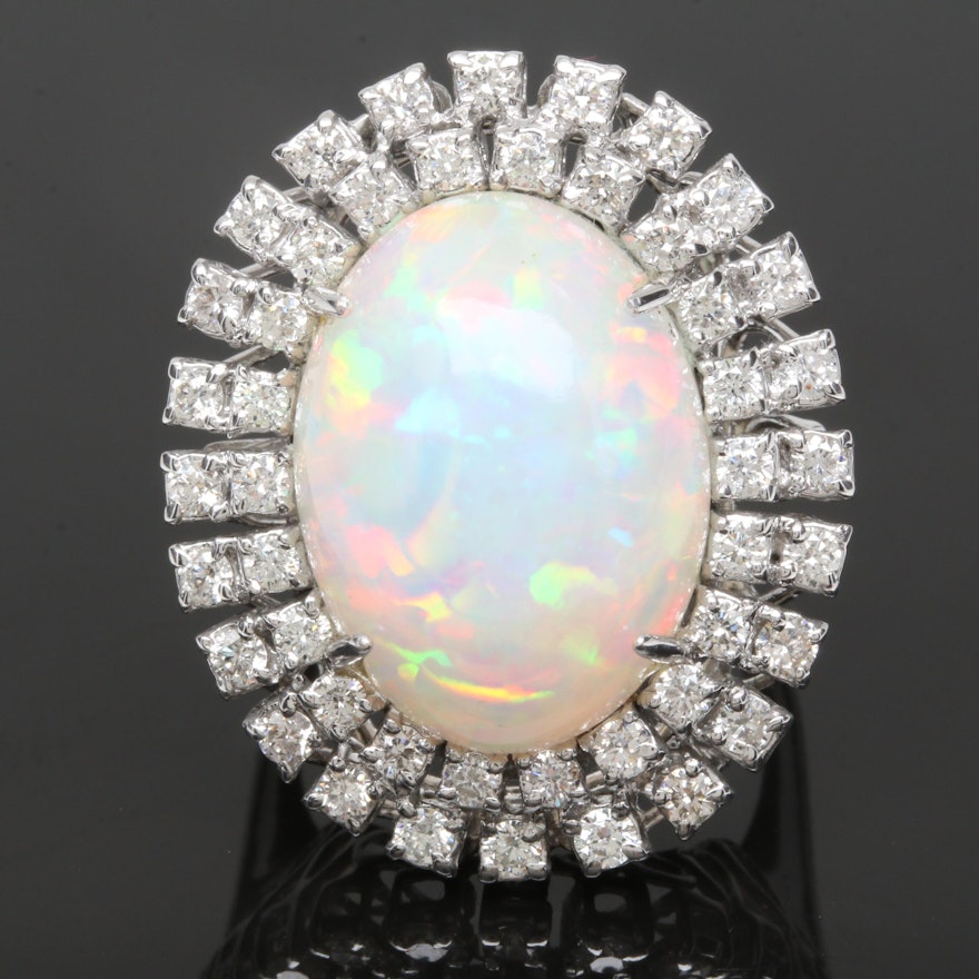 18K White Gold 16.17 CT Opal and 1.51 CTW Diamond Ring