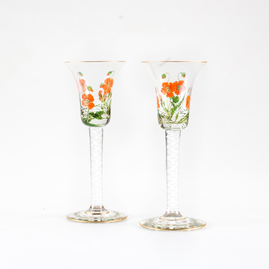 Painted Fluted Cordial Glasses