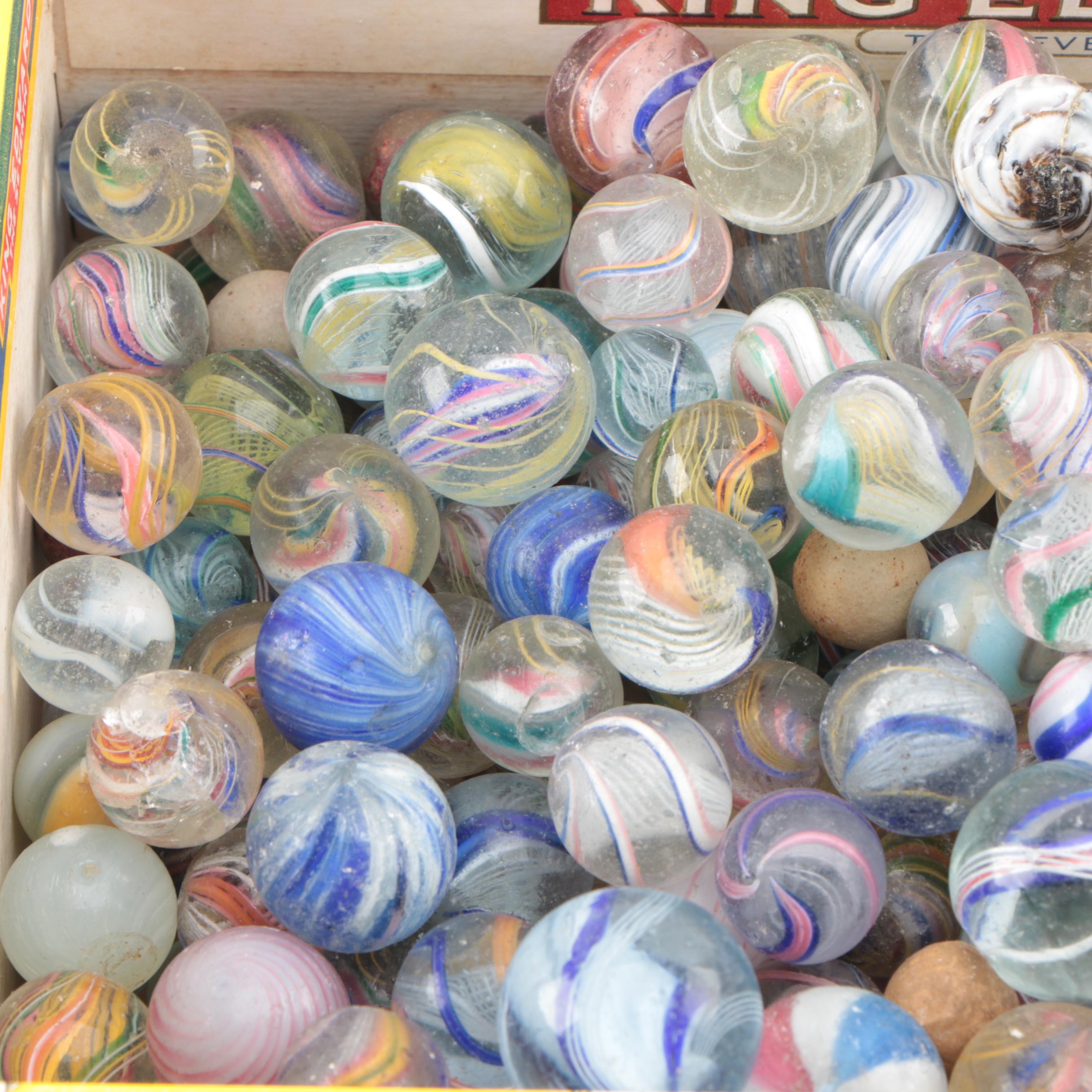 Large Collection of Antique Hand Blown Spiral Twist Marbles