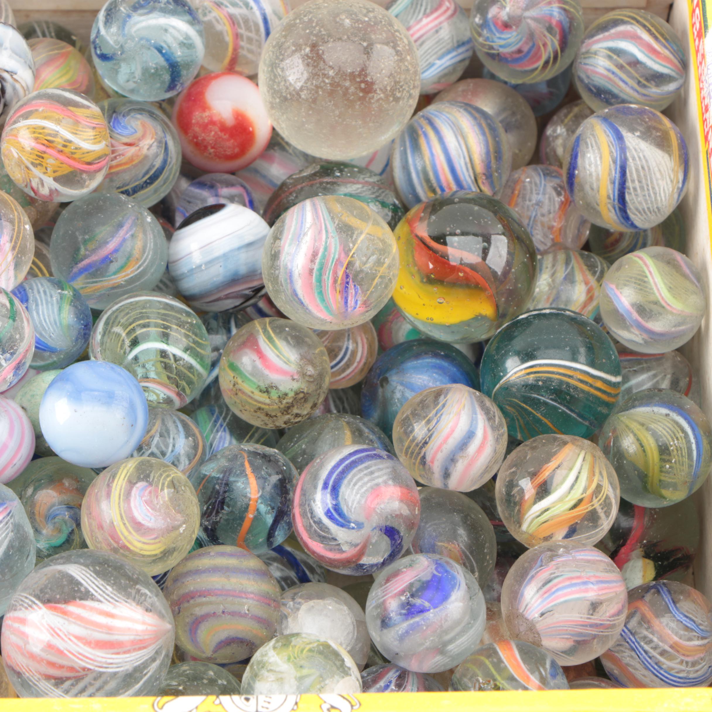 Large Collection of Antique Hand Blown Spiral Twist Marbles
