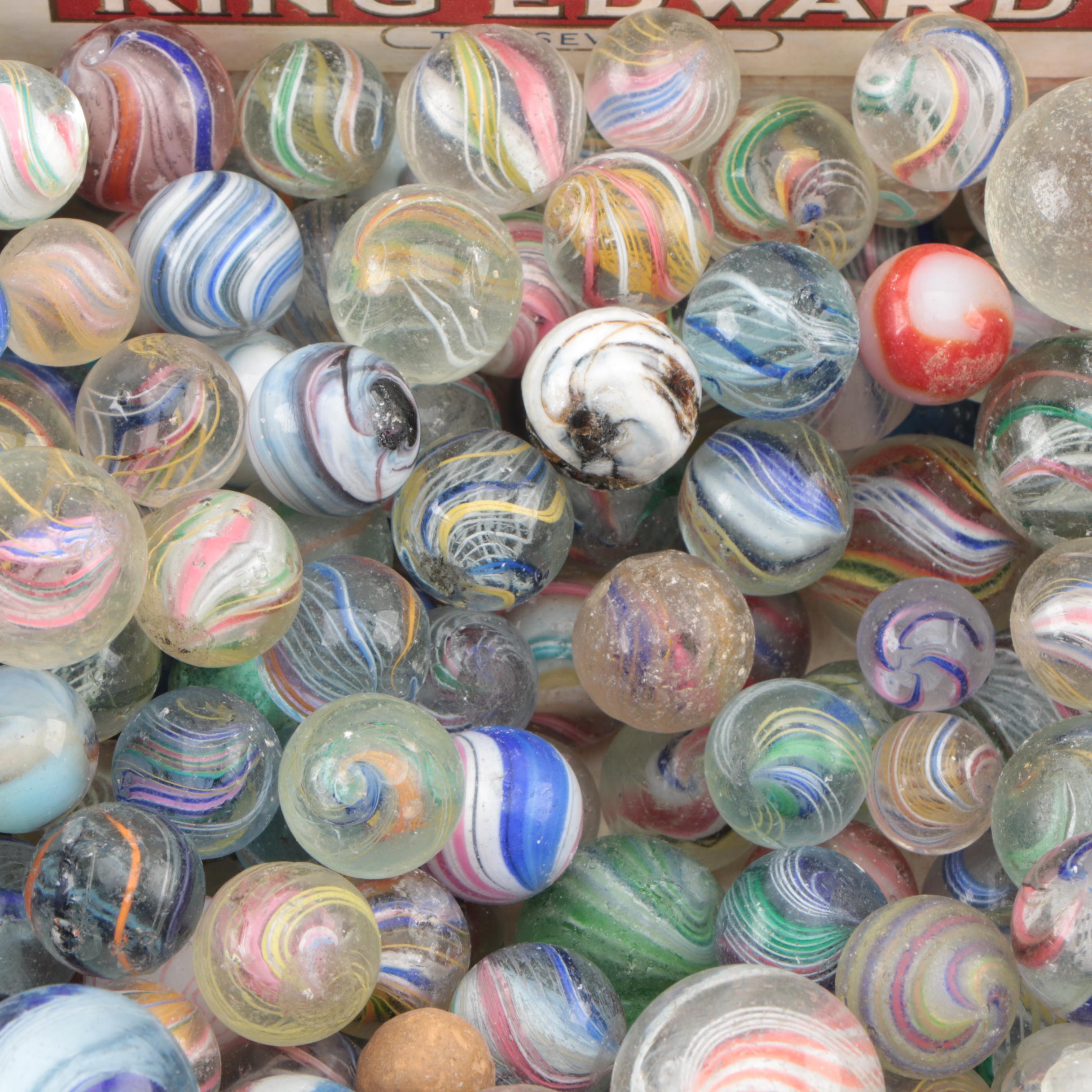 Large Collection of Antique Hand Blown Spiral Twist Marbles