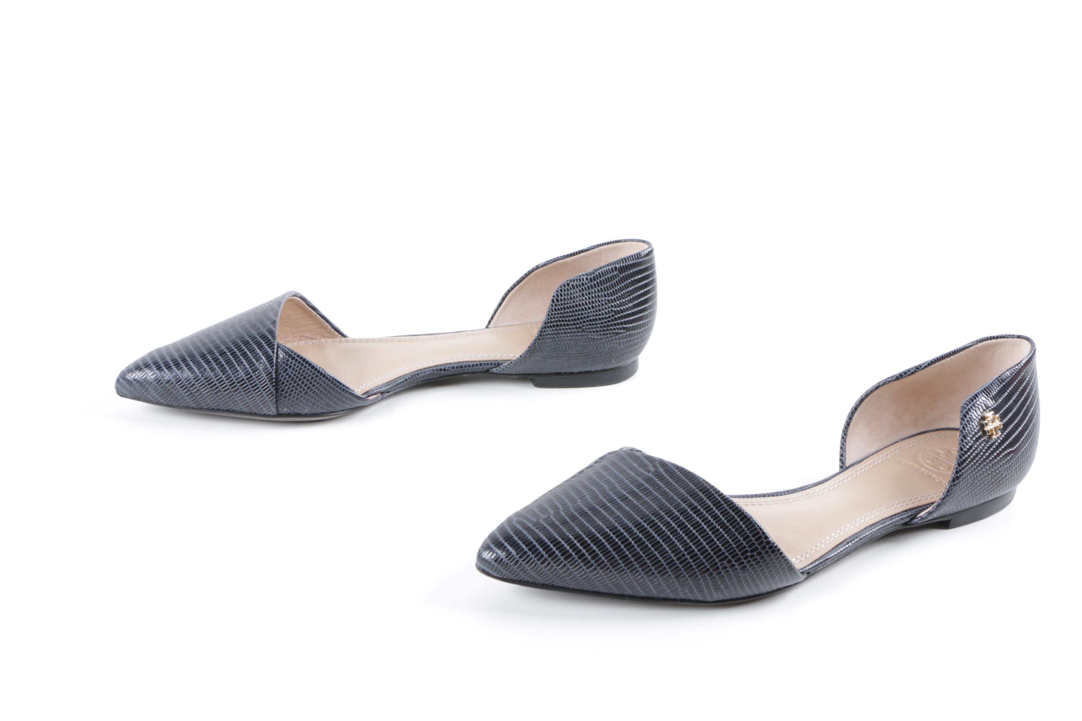Women's Tory Burch Navy Embossed Leather Flats
