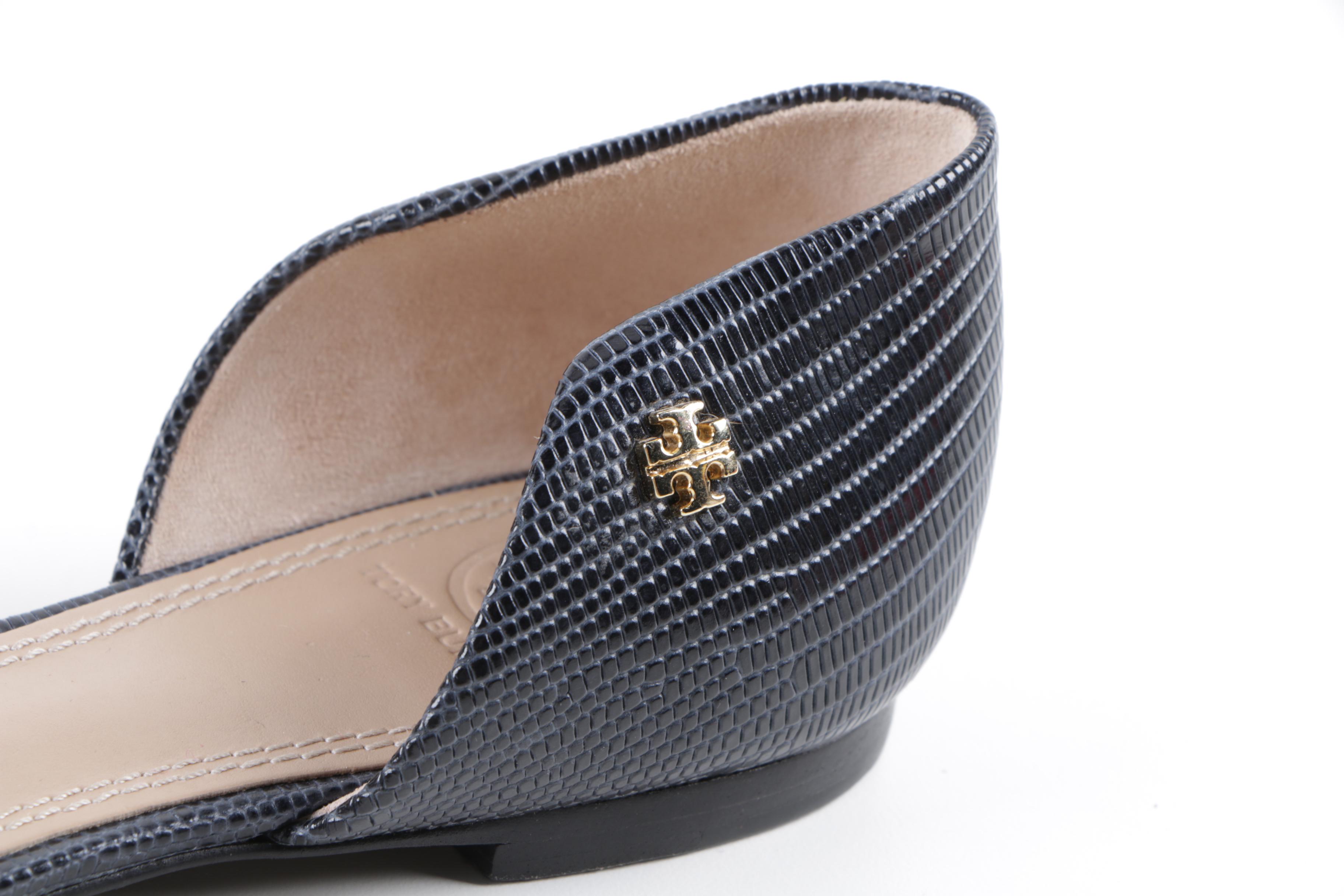 Women's Tory Burch Navy Embossed Leather Flats