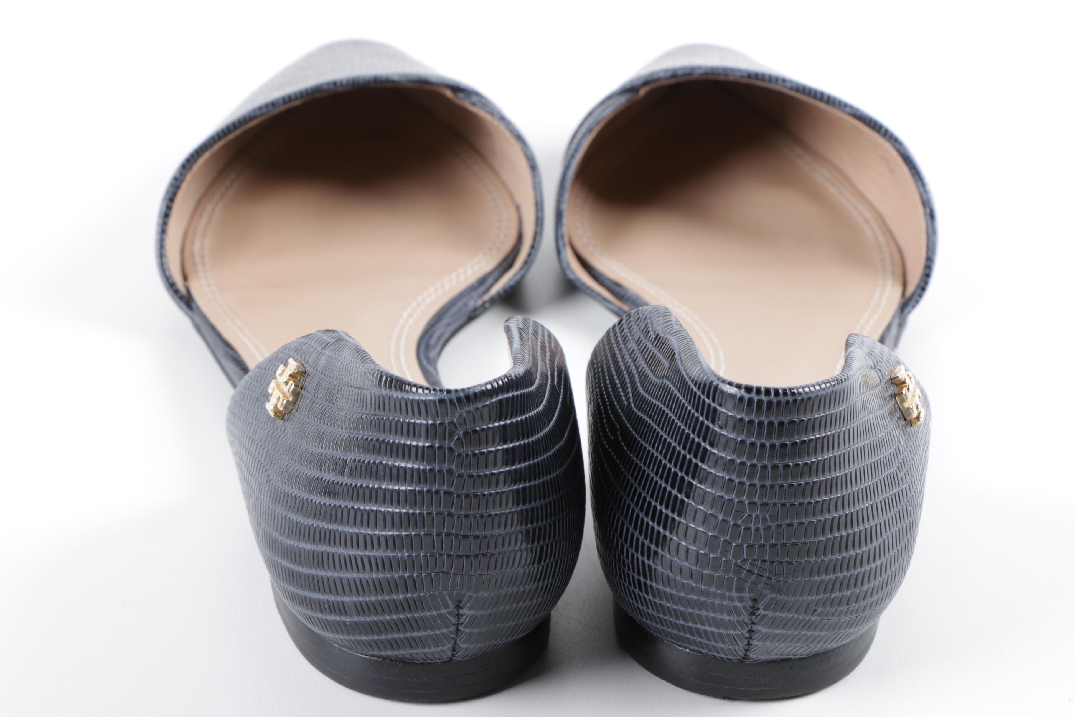 Women's Tory Burch Navy Embossed Leather Flats