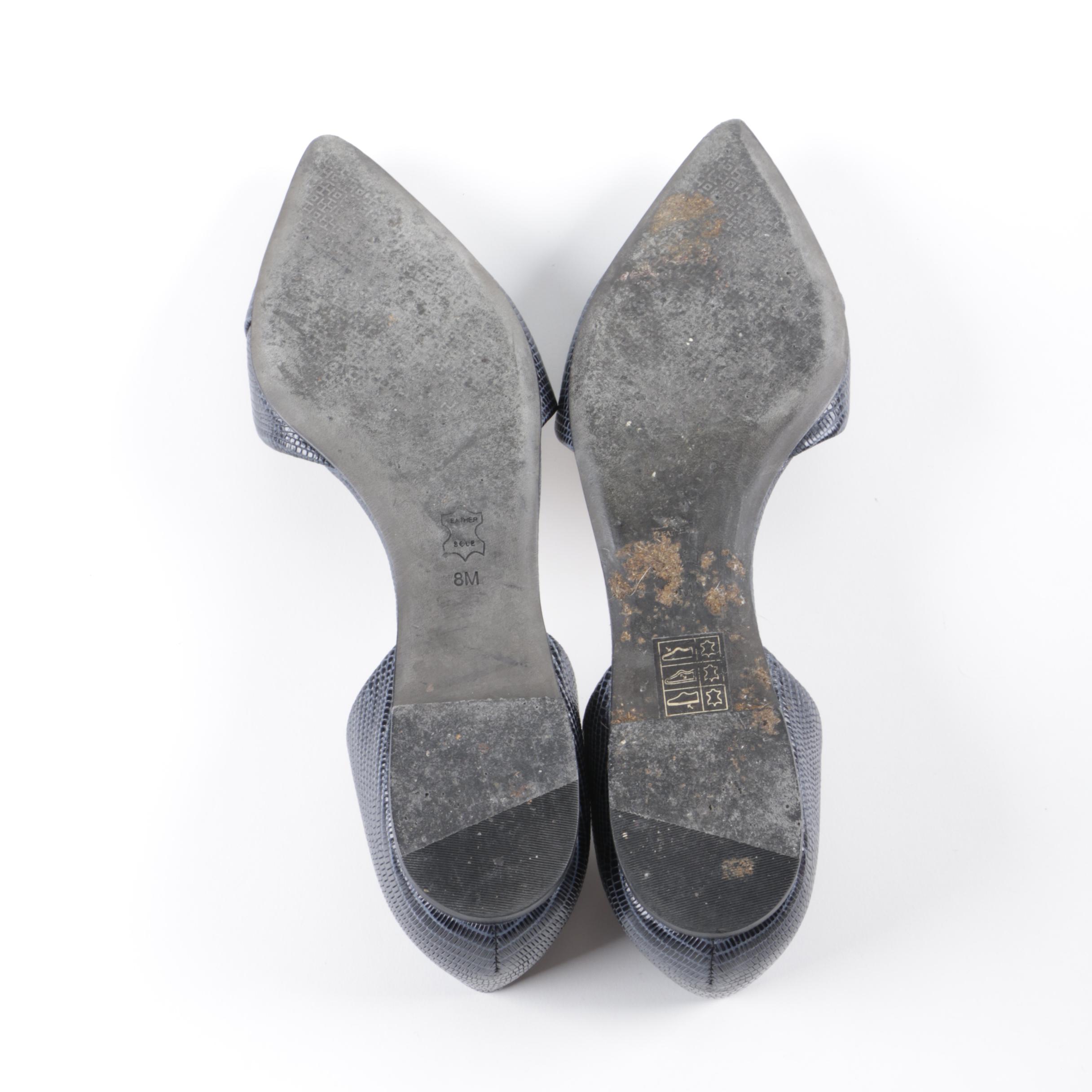 Women's Tory Burch Navy Embossed Leather Flats