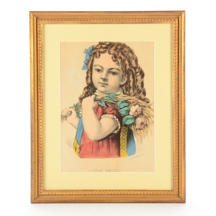 Antique Currier & Ives Hand-colored Lithograph "Little Daisy"