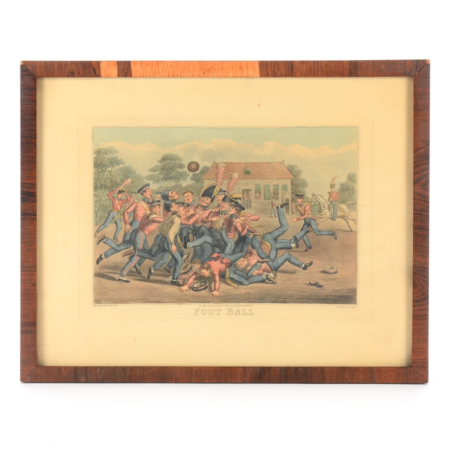 Antique Hand-colored Aquatint Etching after Isaac Cruikshank "Football"