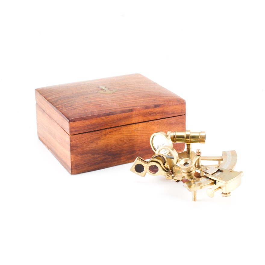 Brass Sextant in Wood Box