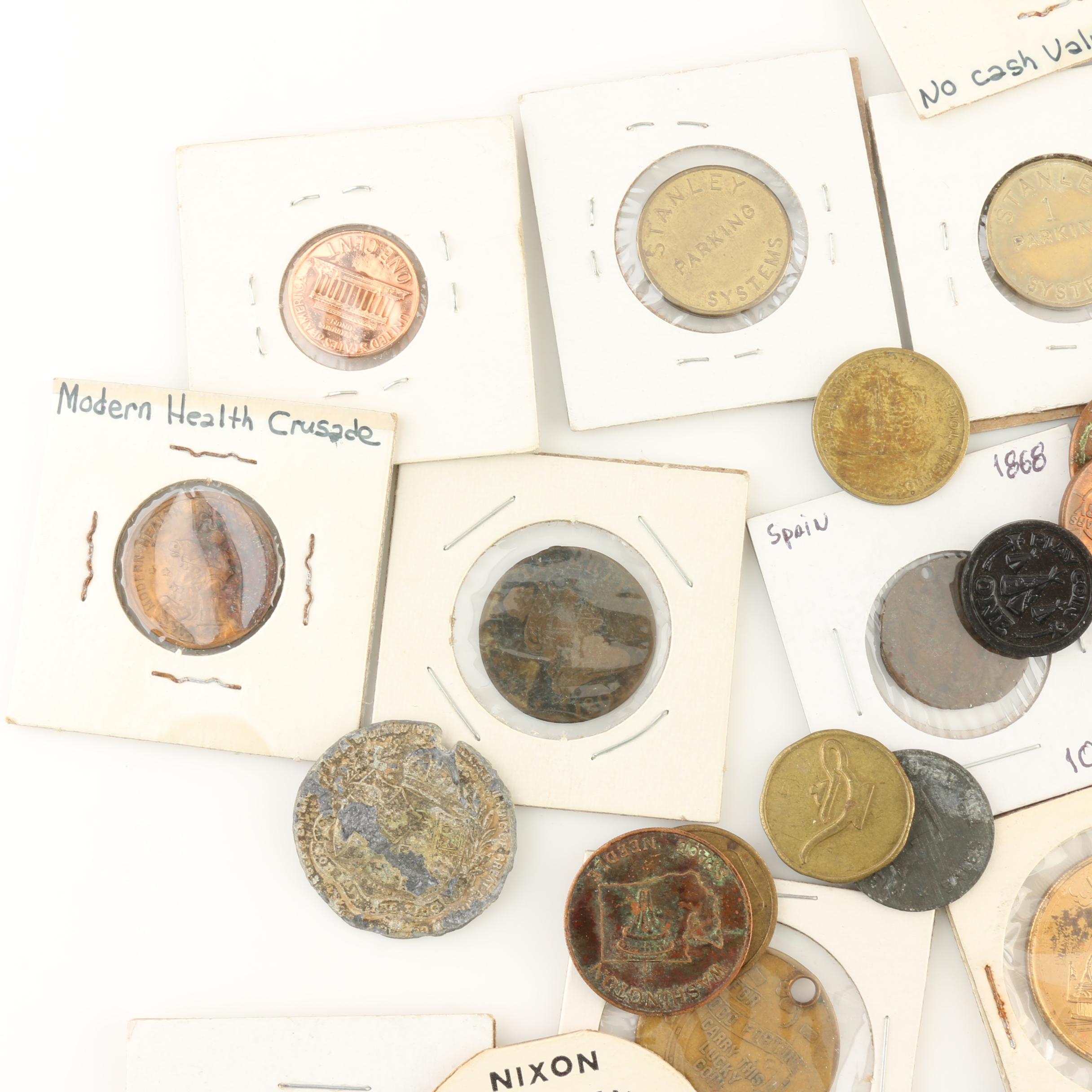 Group of Ninety Vintage Tokens, Medals and Novelty Coins