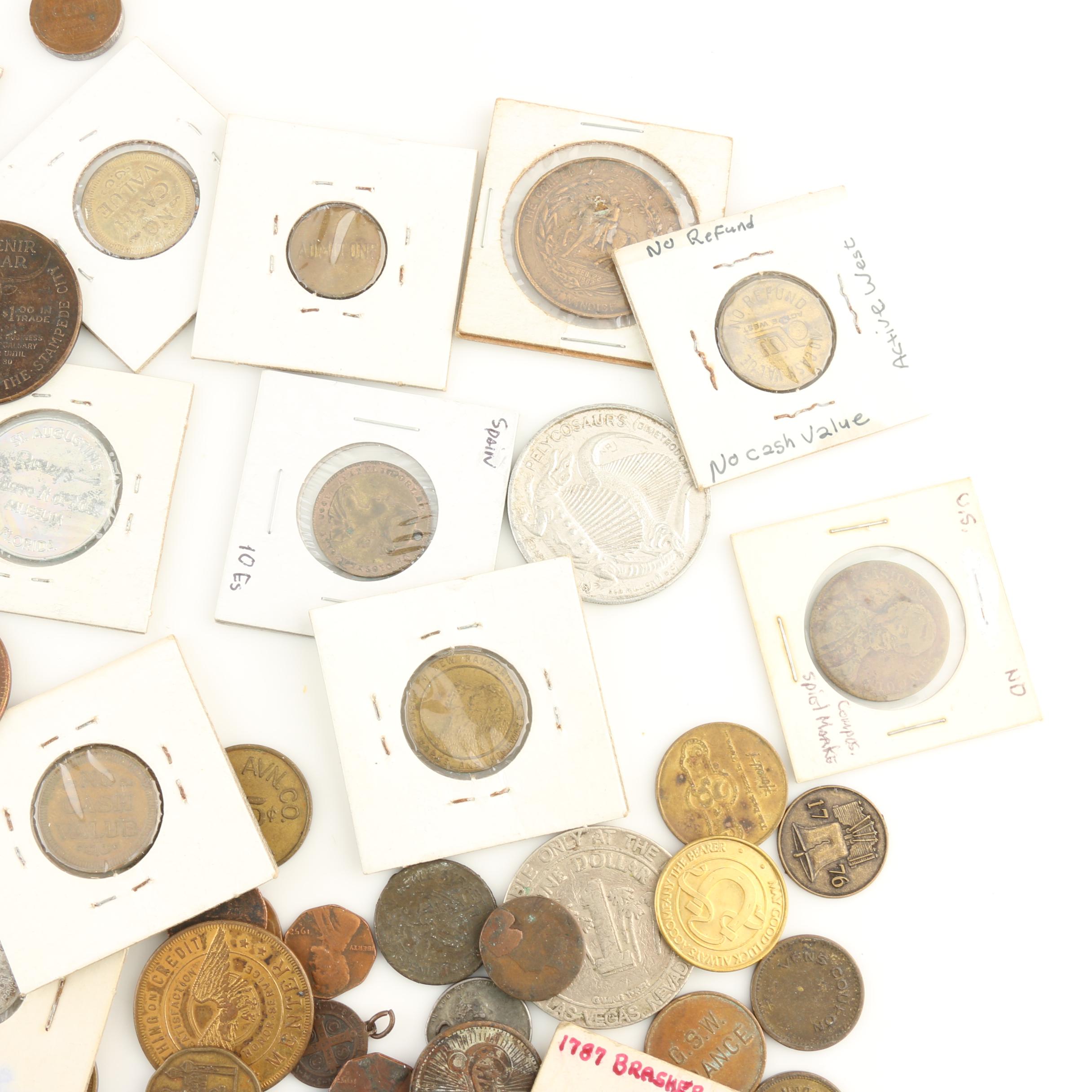 Group of Ninety Vintage Tokens, Medals and Novelty Coins