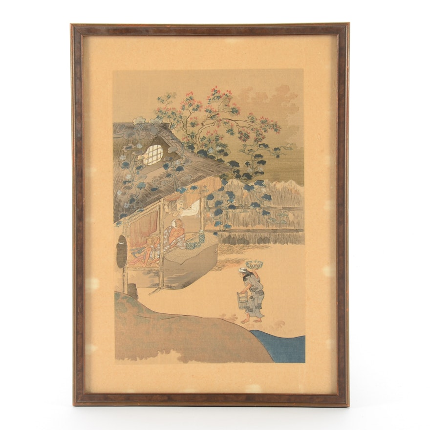 Vintage Japanese Hand-colored Etching