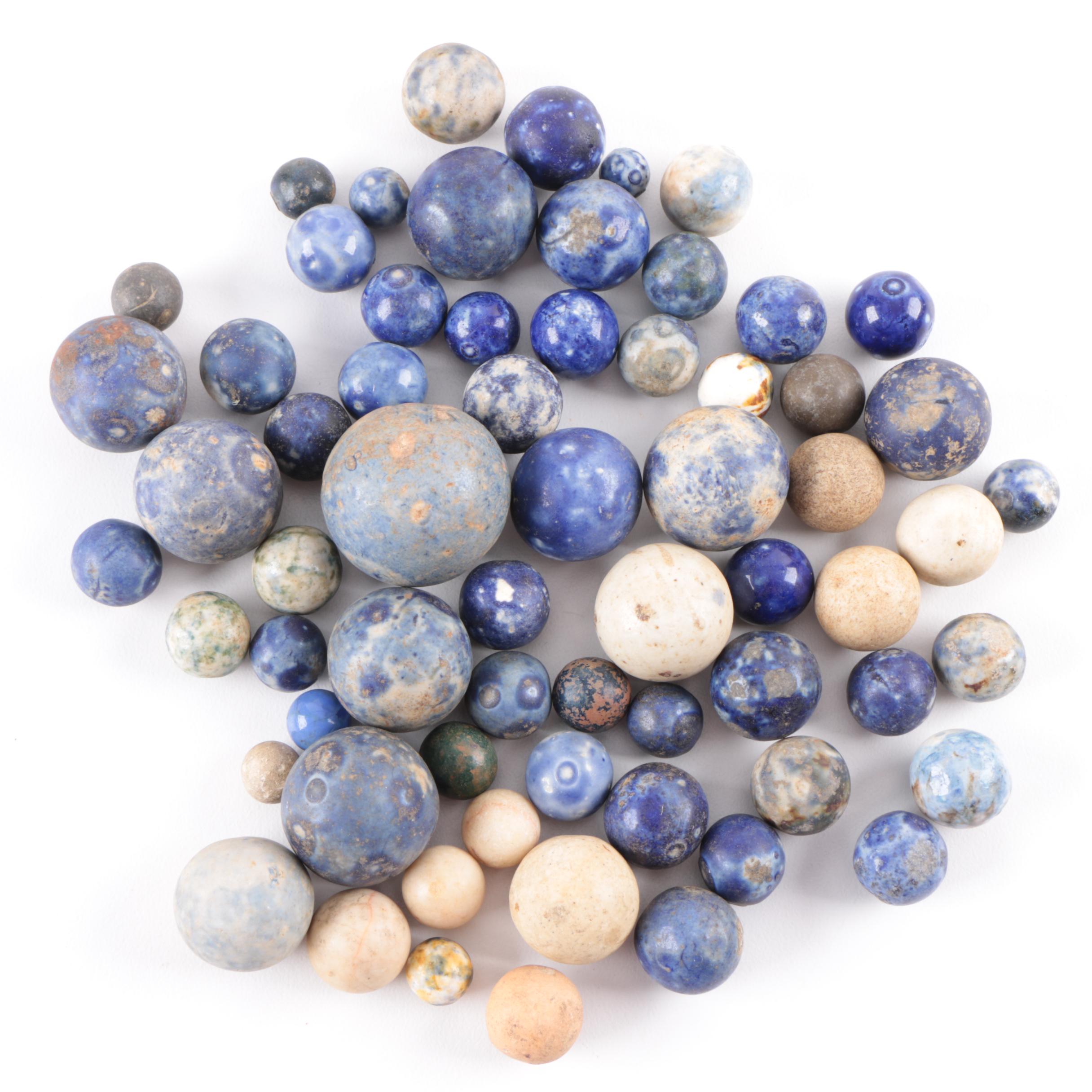Collection of Antique Blue Bennington Marbles