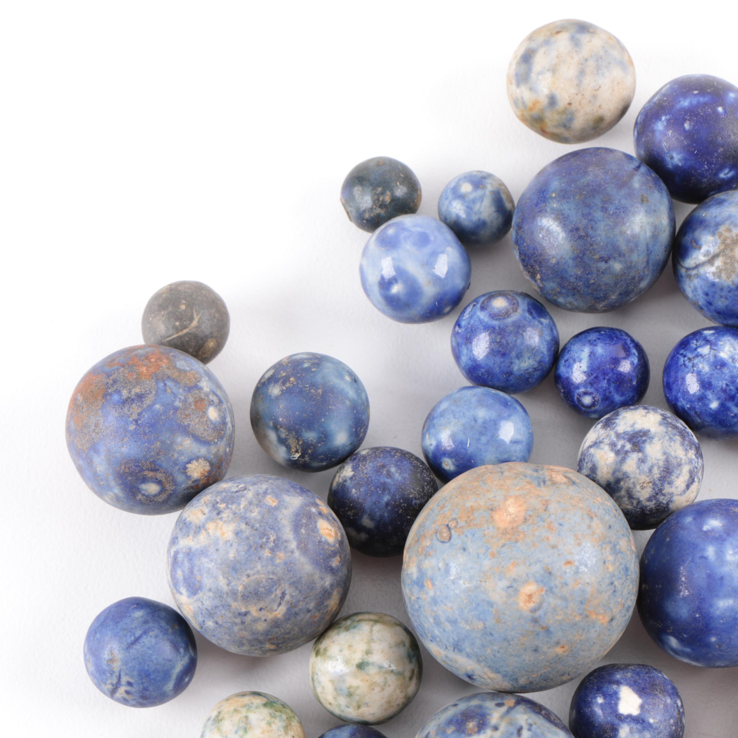 Collection of Antique Blue Bennington Marbles