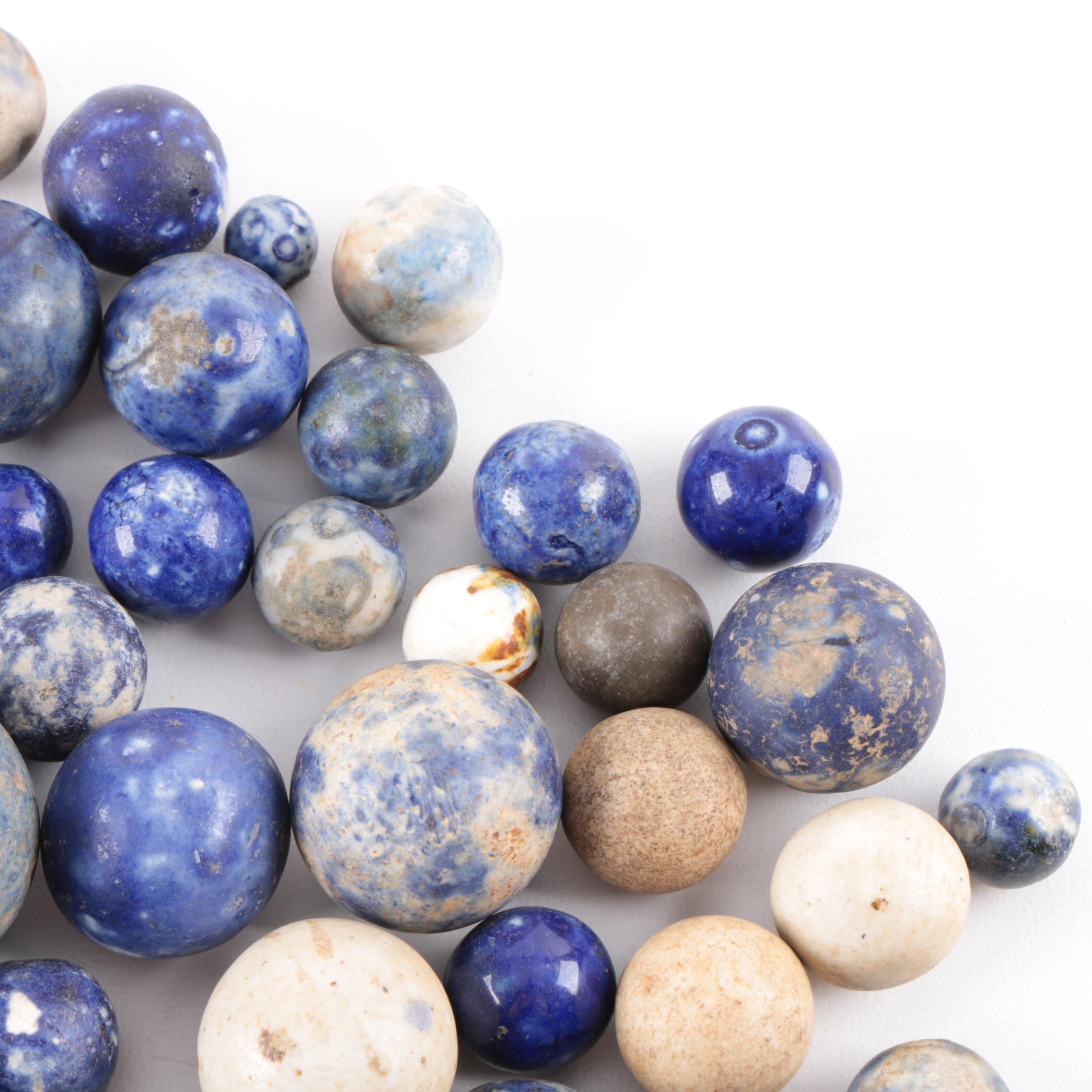 Collection of Antique Blue Bennington Marbles