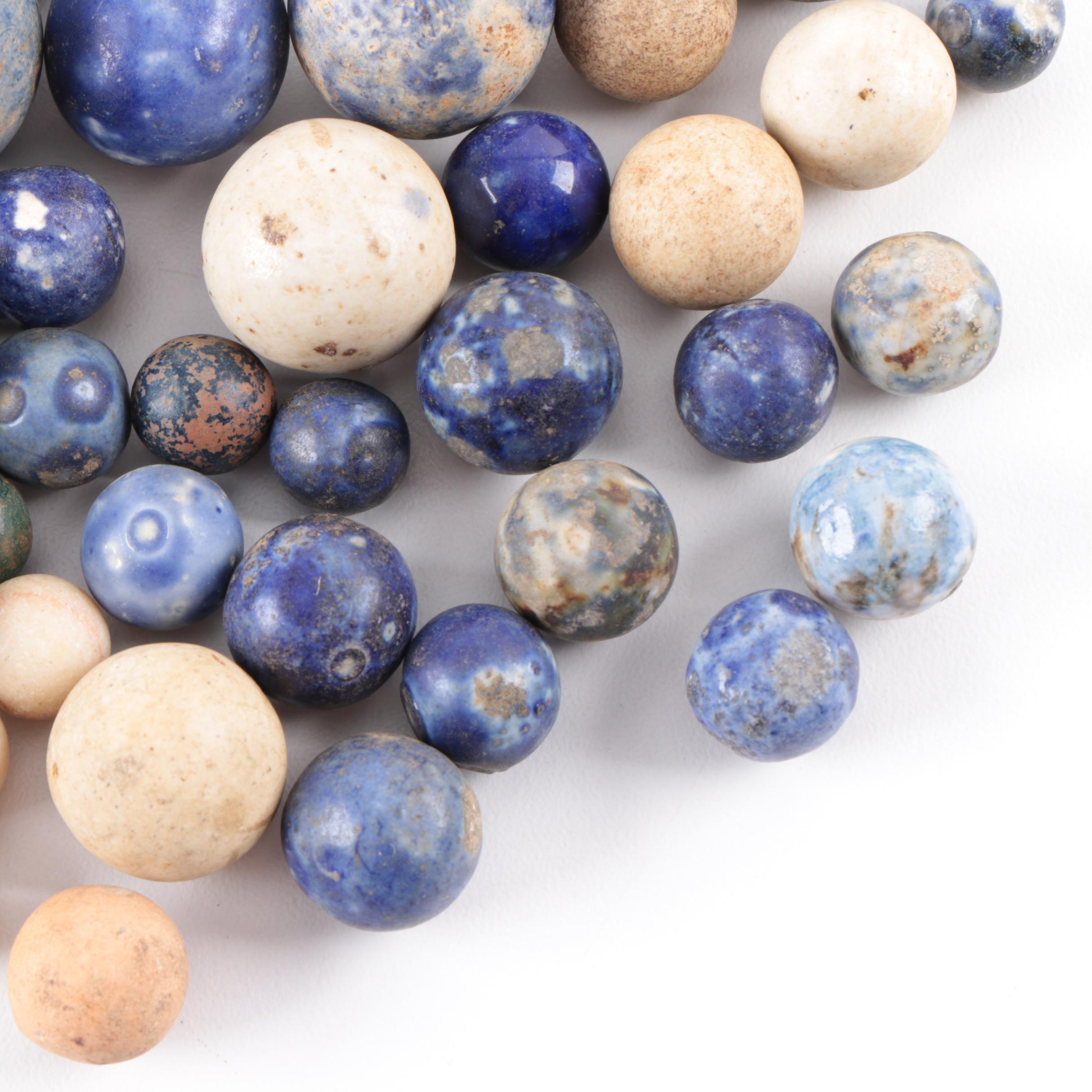 Collection of Antique Blue Bennington Marbles
