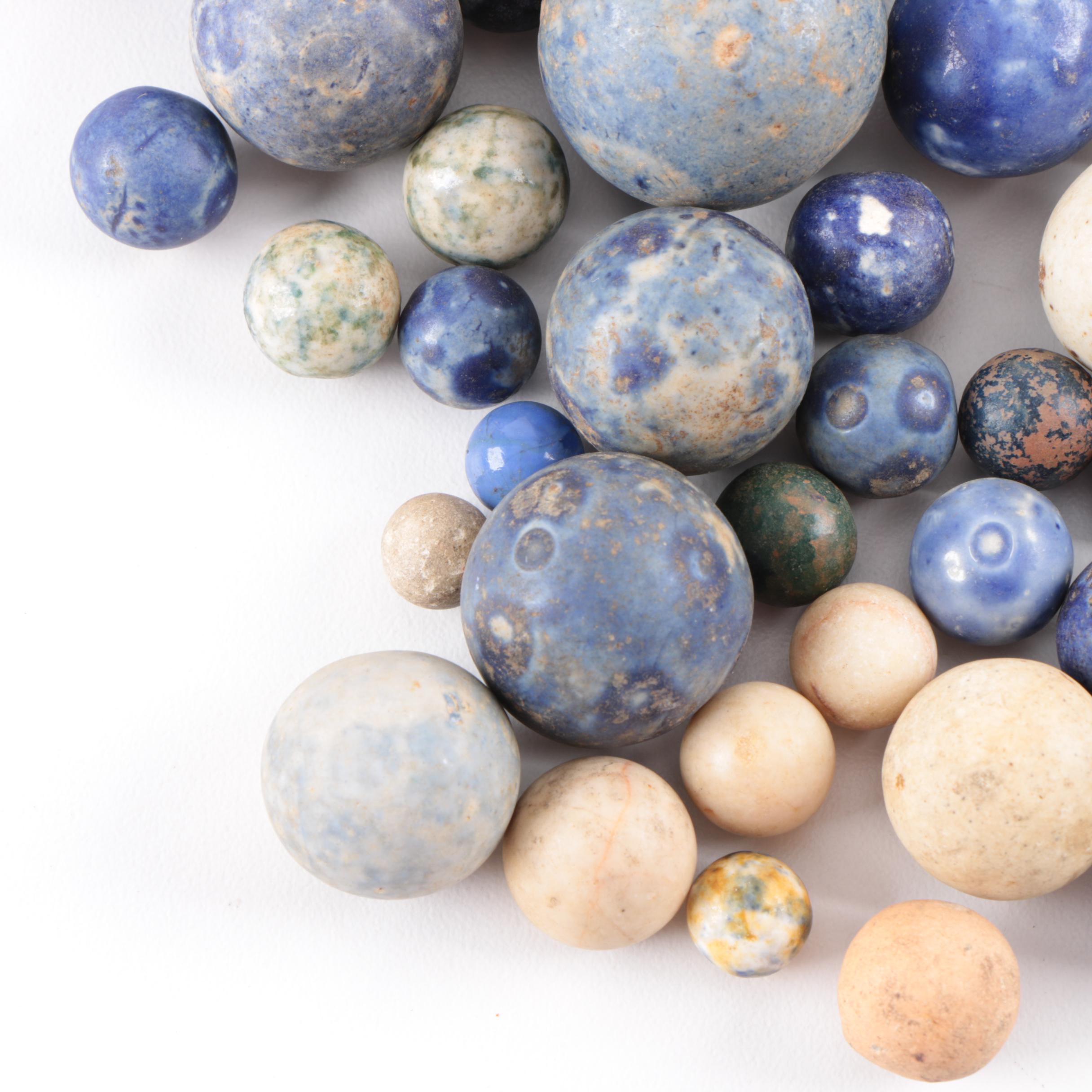 Collection of Antique Blue Bennington Marbles