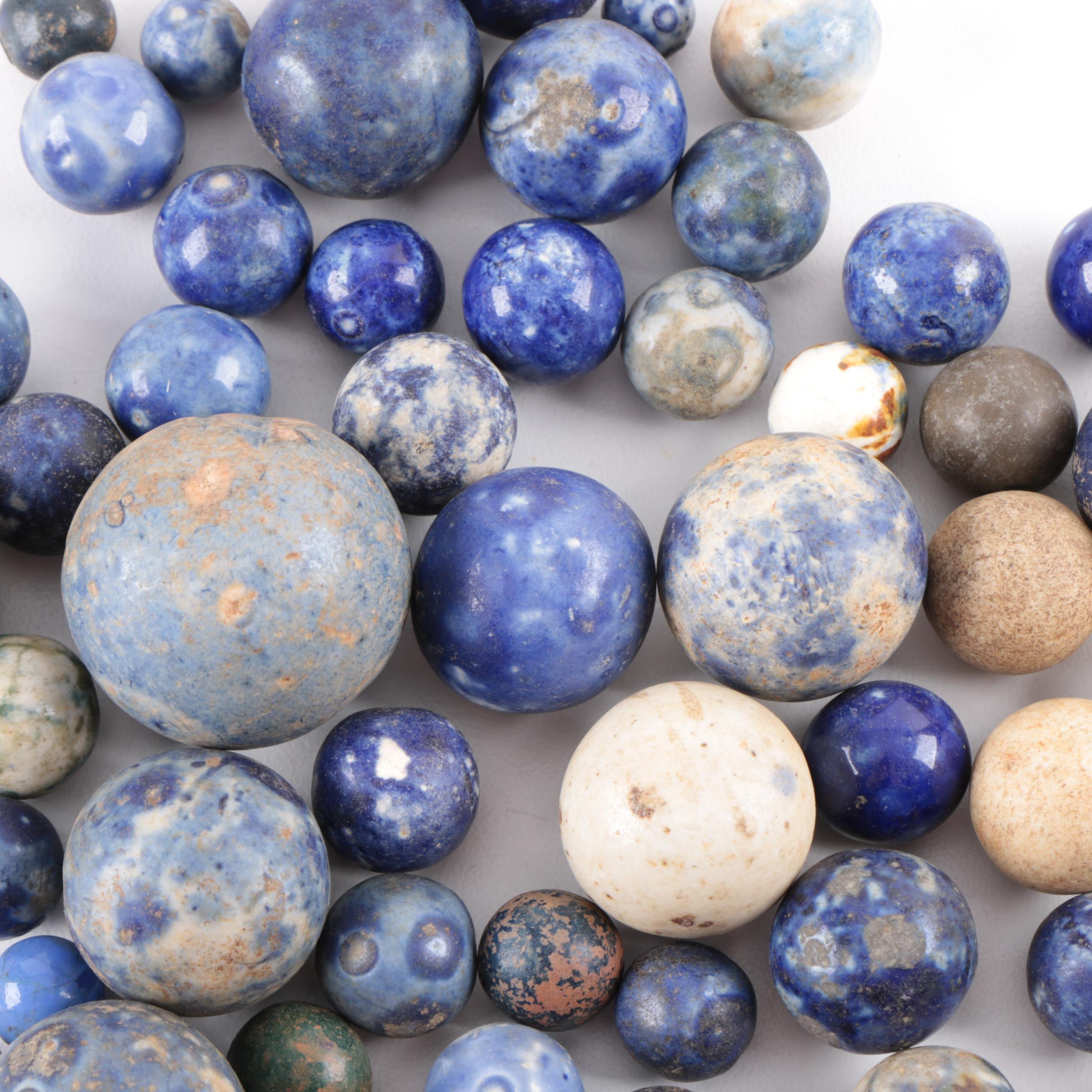 Collection of Antique Blue Bennington Marbles