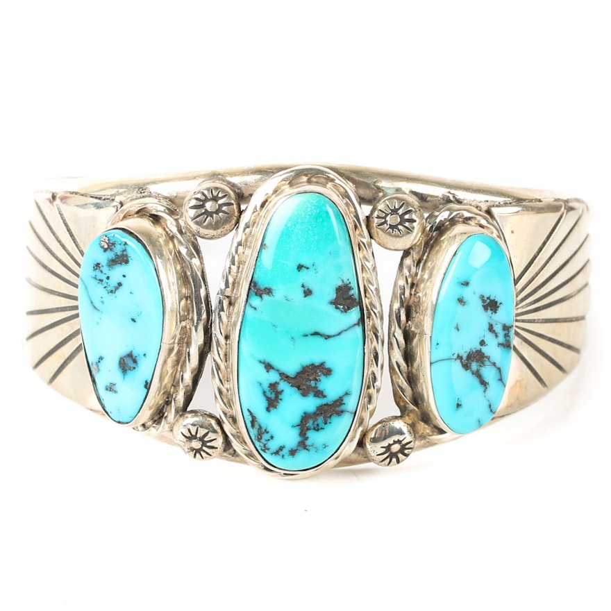E. Redhorse Sterling Silver and Turquoise Cuff Bracelet