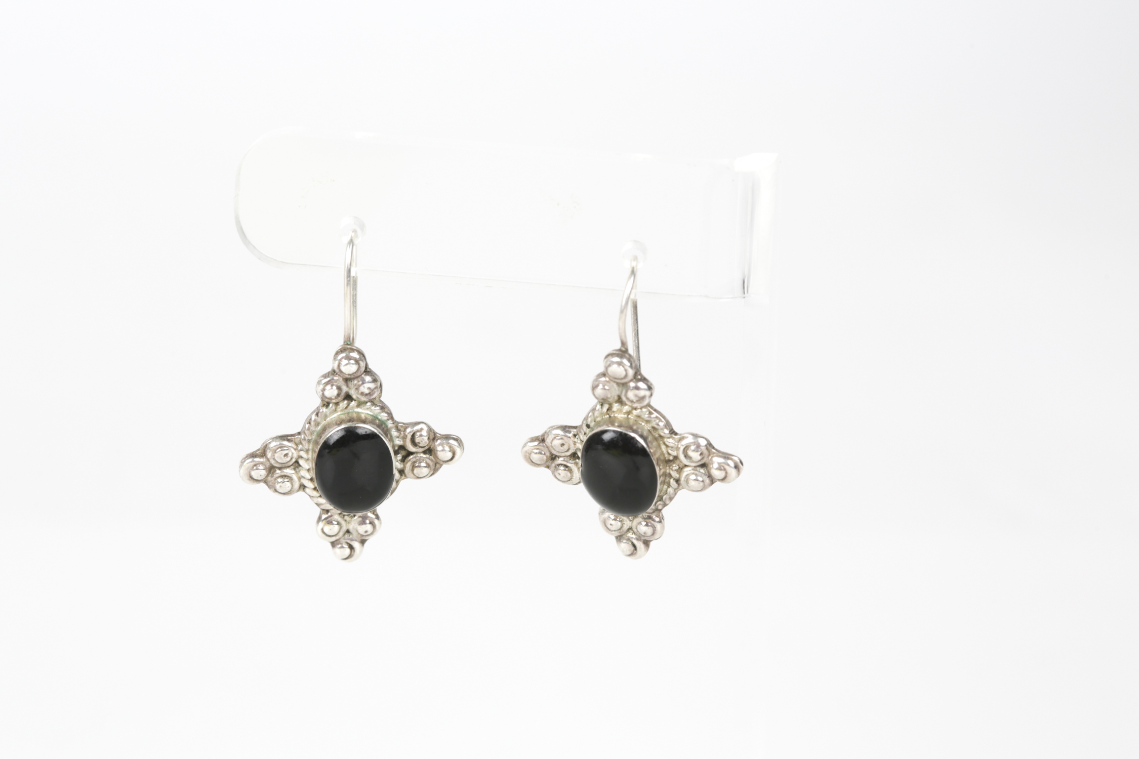 Sterling Silver Black Onyx and Mother of Pearl Bracelet and Black Onyx Earrings