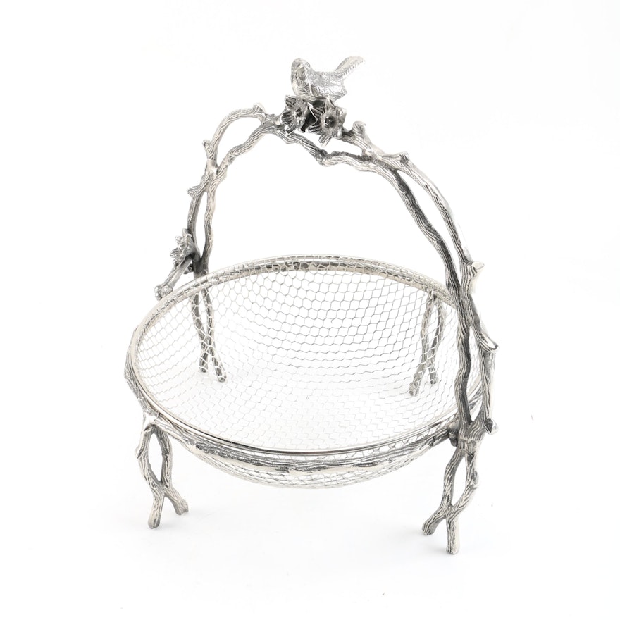 Bird and Twig Motif Metal Basket