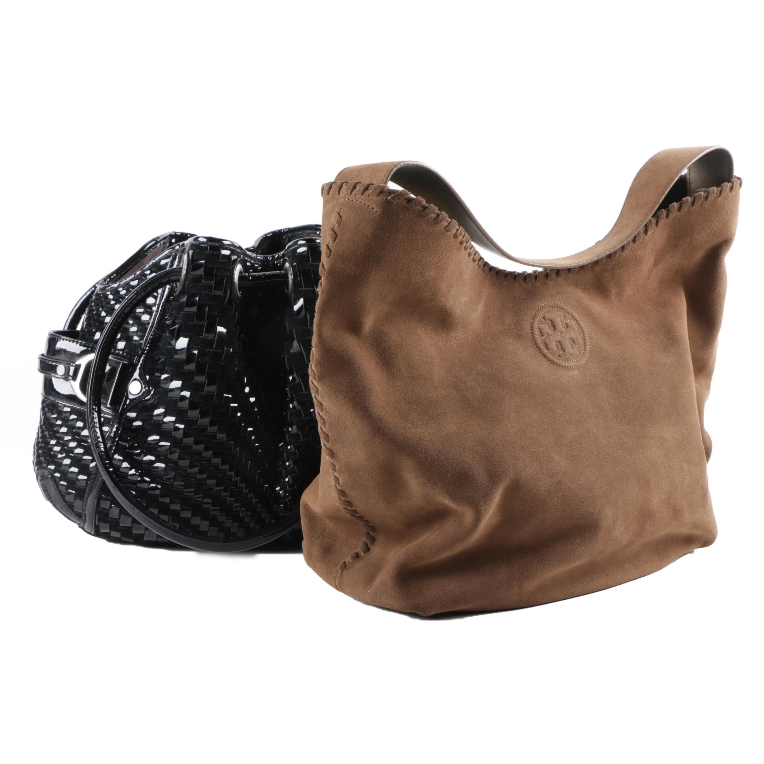 Tory Burch Brown Suede and Cole Haan Black Patent Leather and Suede Hobo Bags