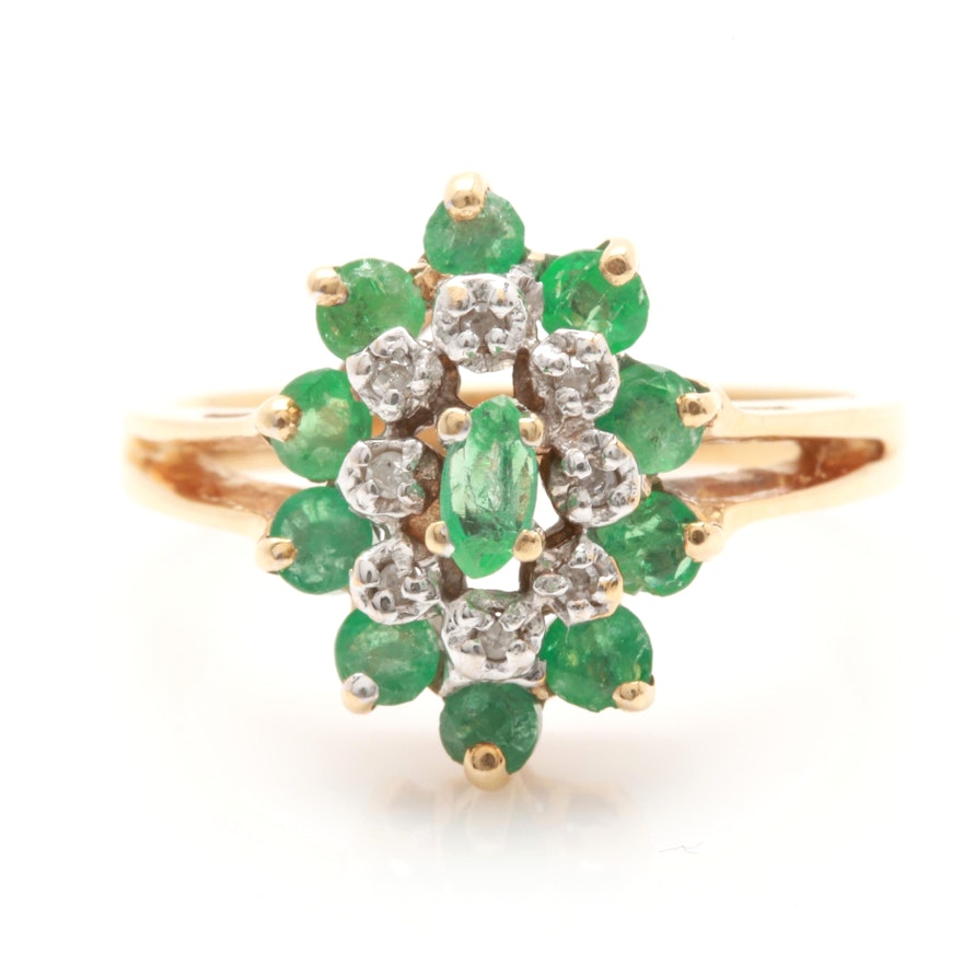 10K Yellow Gold Emerald and Diamond Ring