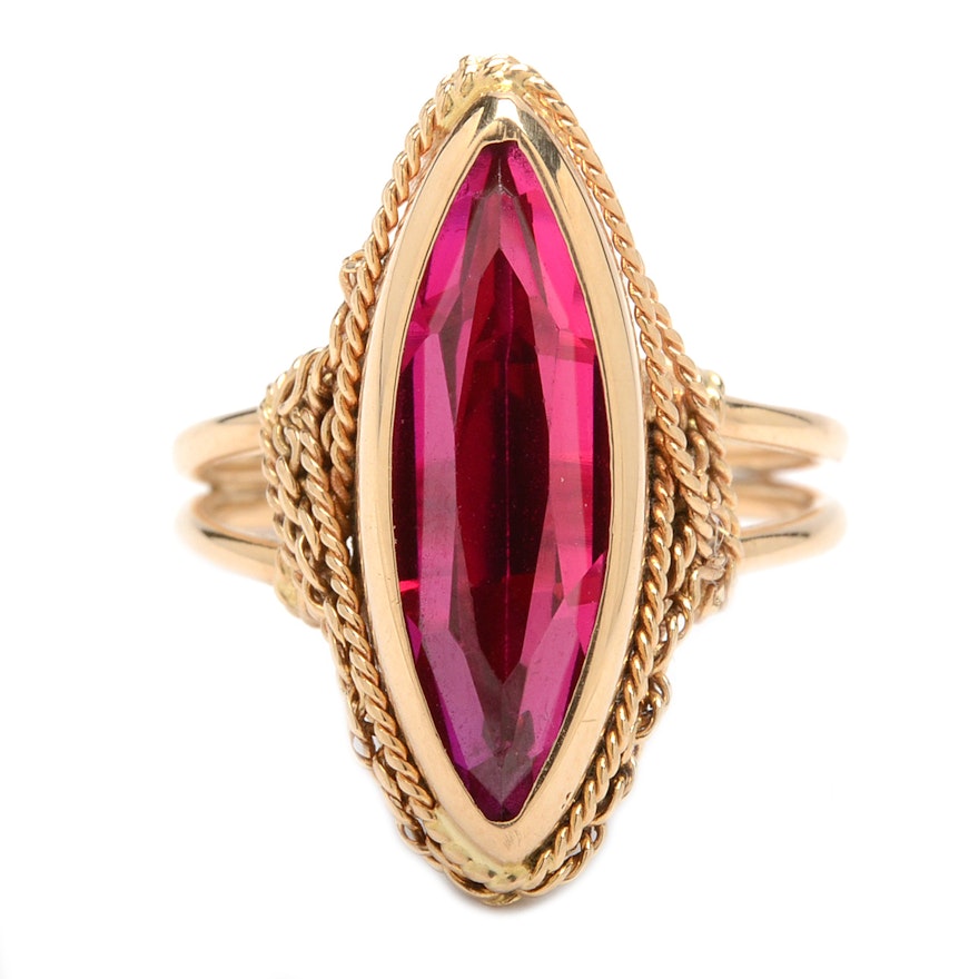 18K Yellow Gold Synthetic Ruby Ring