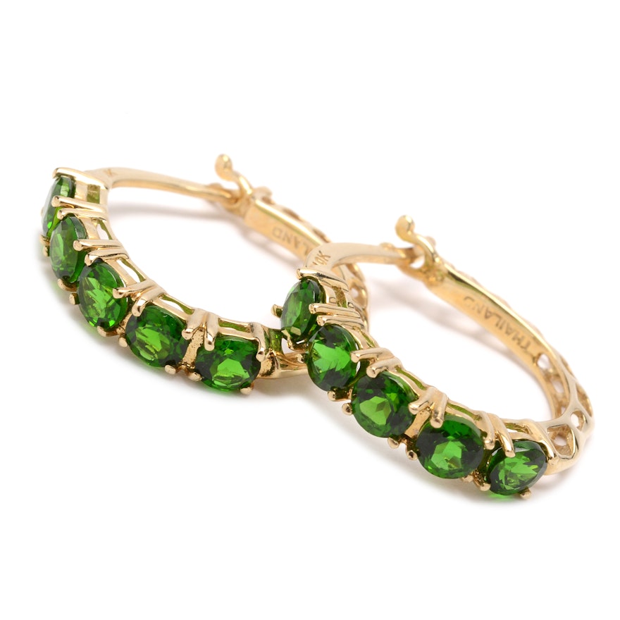 10K Yellow Gold Chrome Diopside Earrings