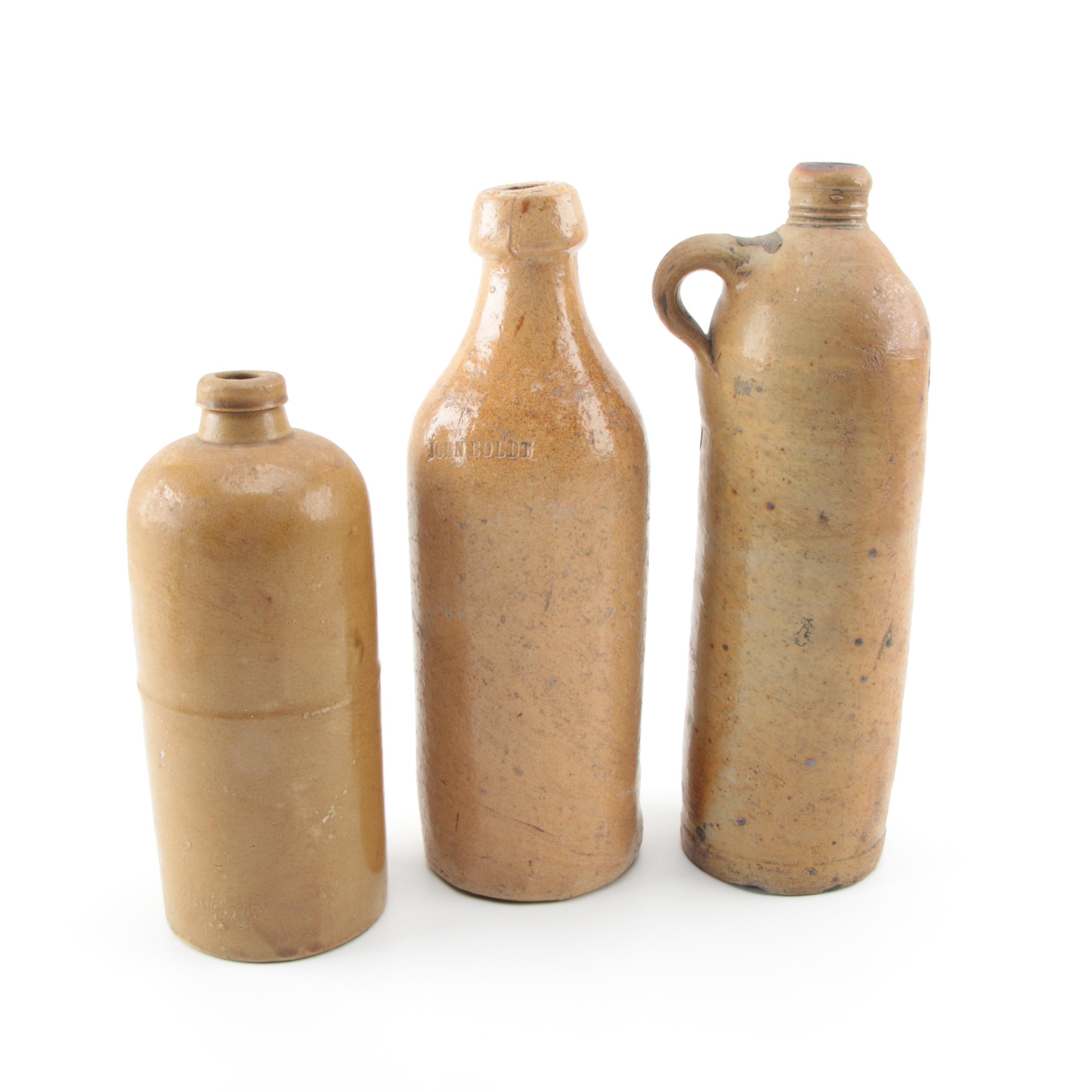 John Boldt and Other Antique Stoneware Whiskey and Mineral Water Bottles