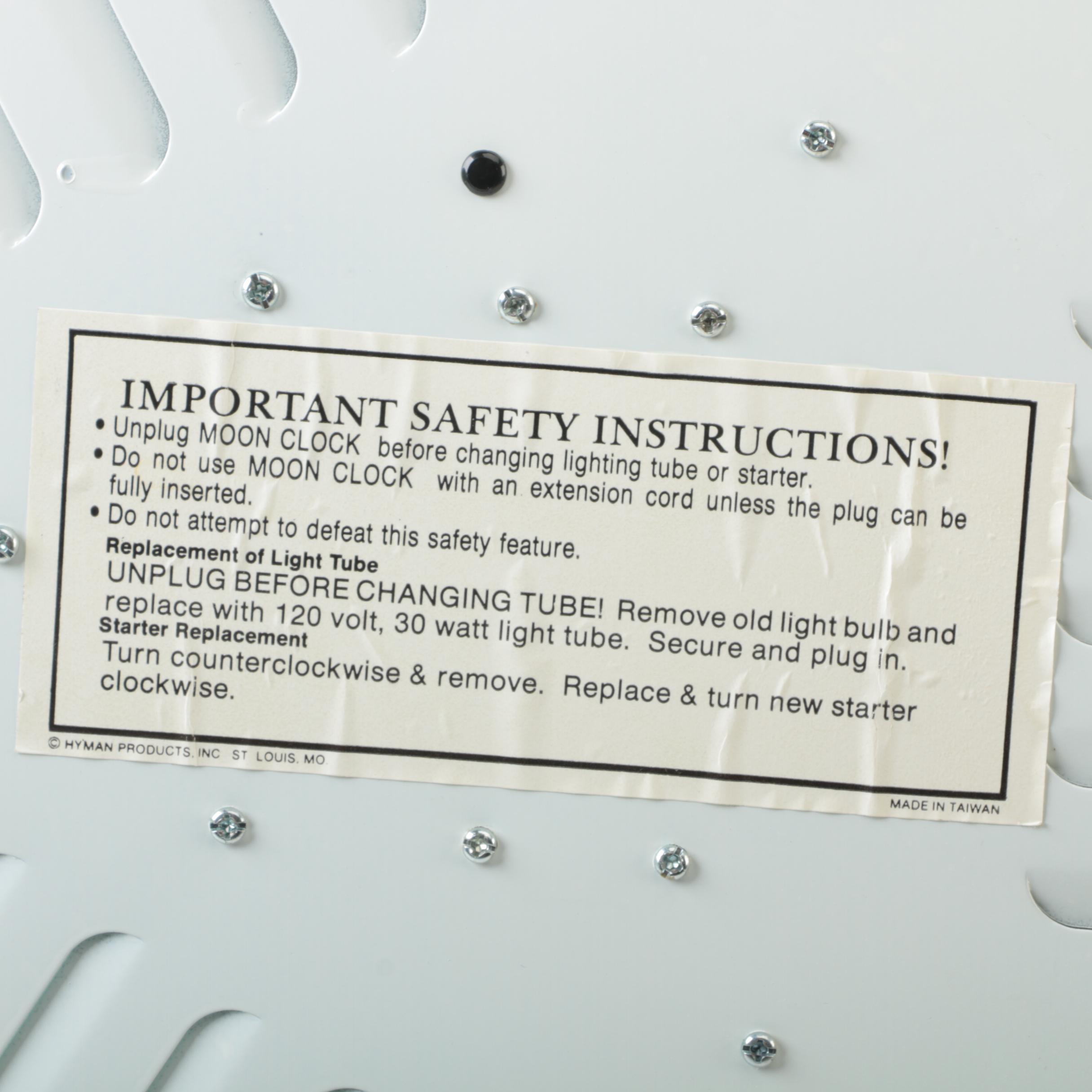 Hyman Products Vintage Art Deco Moon Wall Clock